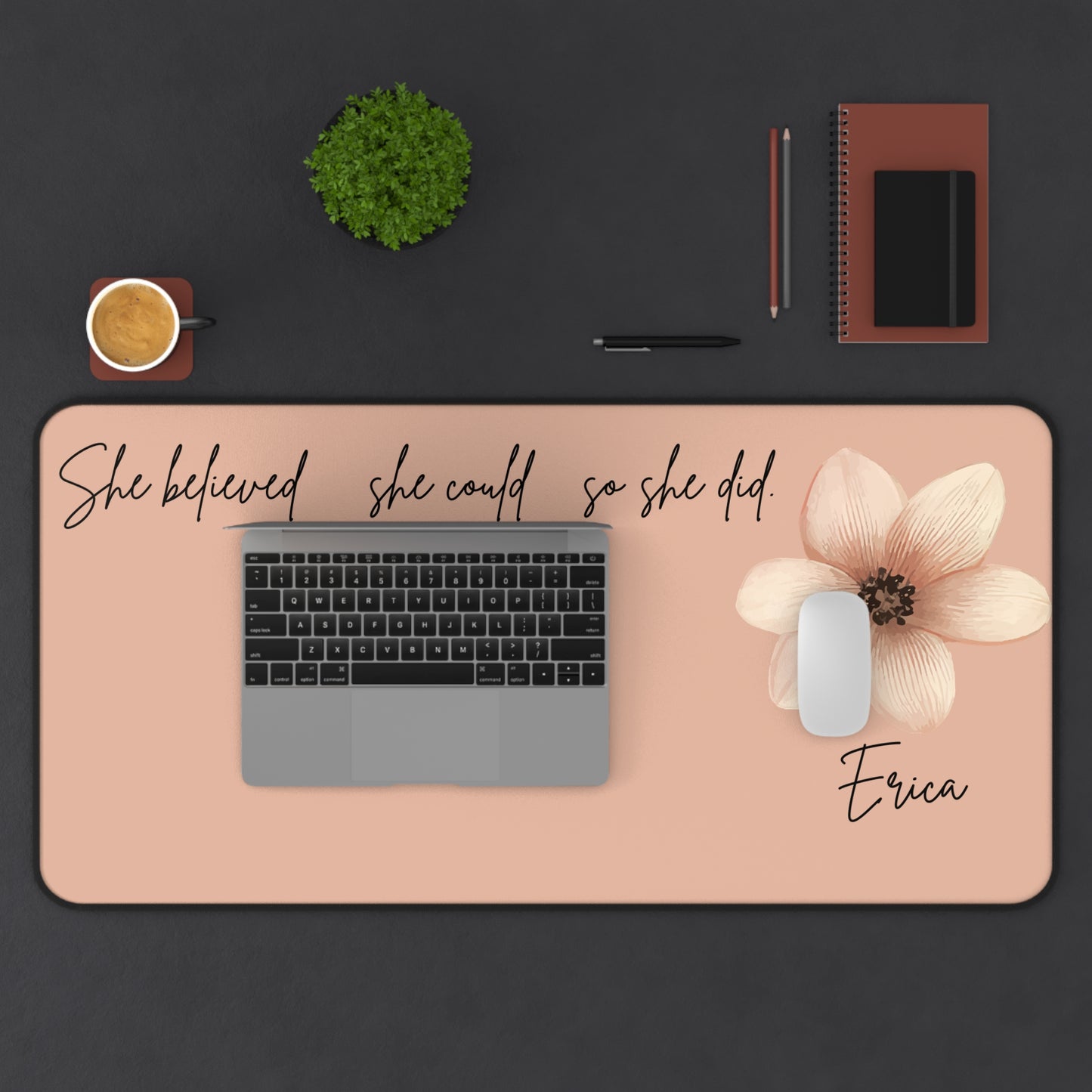 Peach Personalized Desk Pad, She Believed Desk Mat, Custom Inspirational Keyboard Pad, Entrepreneur Home Office Accessories Gifts for Women