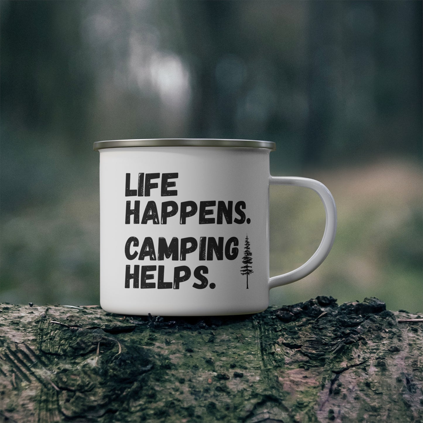 Custom Camping Mug, Life Happens Camping Helps Camper Mug, Personalized Campfire Coffee Mug, Gift for Her, Gift for Him