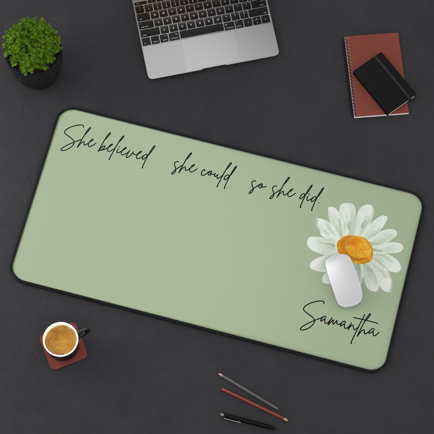 Sage Personalized Desk Pad, She Believed Desk Mat, Custom Inspirational Keyboard Pad, Entrepreneur Home Office Accessories Gifts for Women