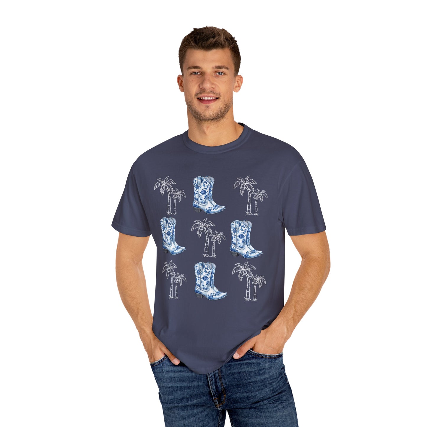 Coastal Cowgirl Comfort Colors Shirt, Chinoiserie Cowgirl Shirt, Palm Trees Beachy Cowgirl Shirt,