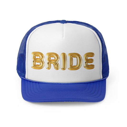 Bride Gold Bubble Letter Trucker Hat, Bride Trucker Hat