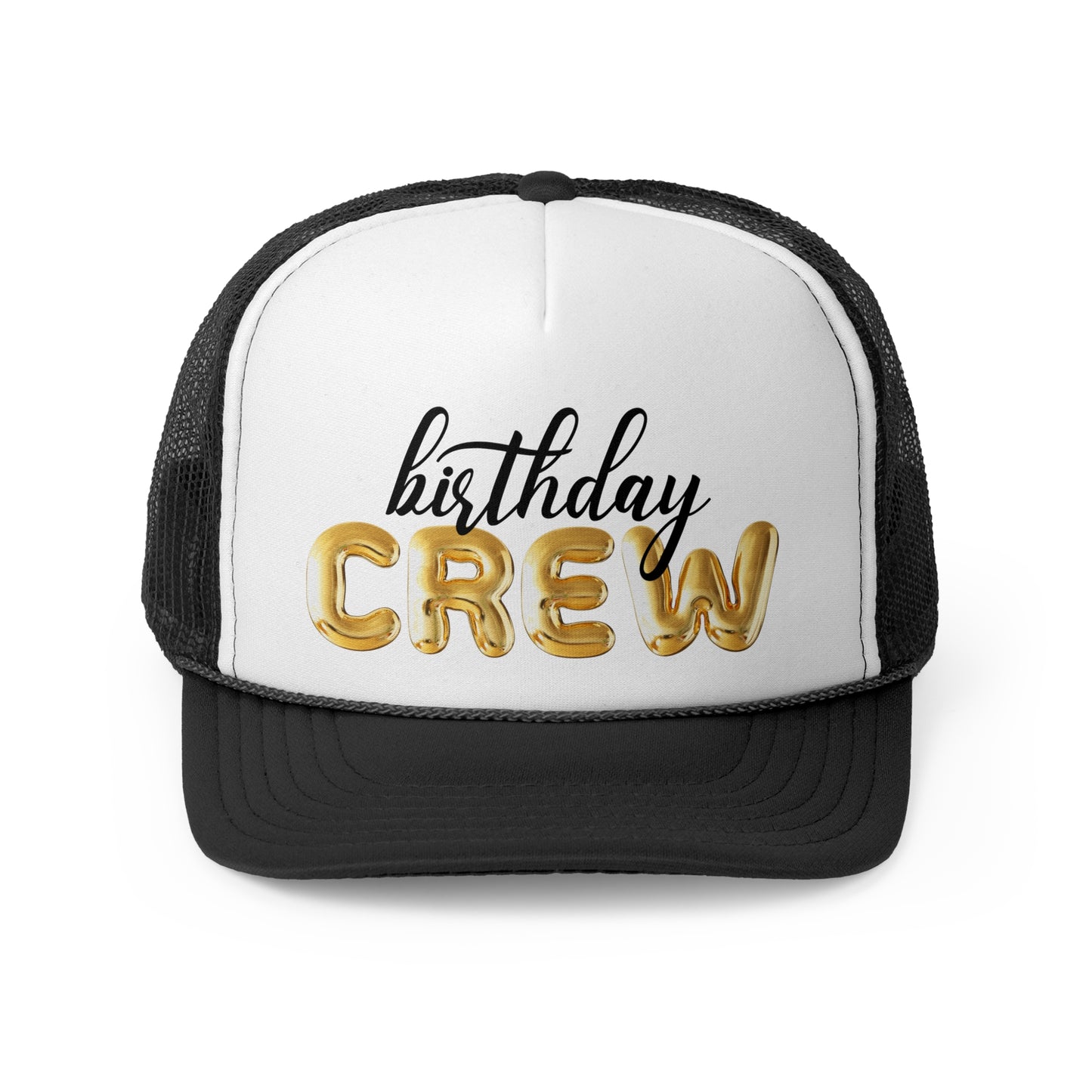 Gold Bubble Letter Birthday Crew Trucker Hats