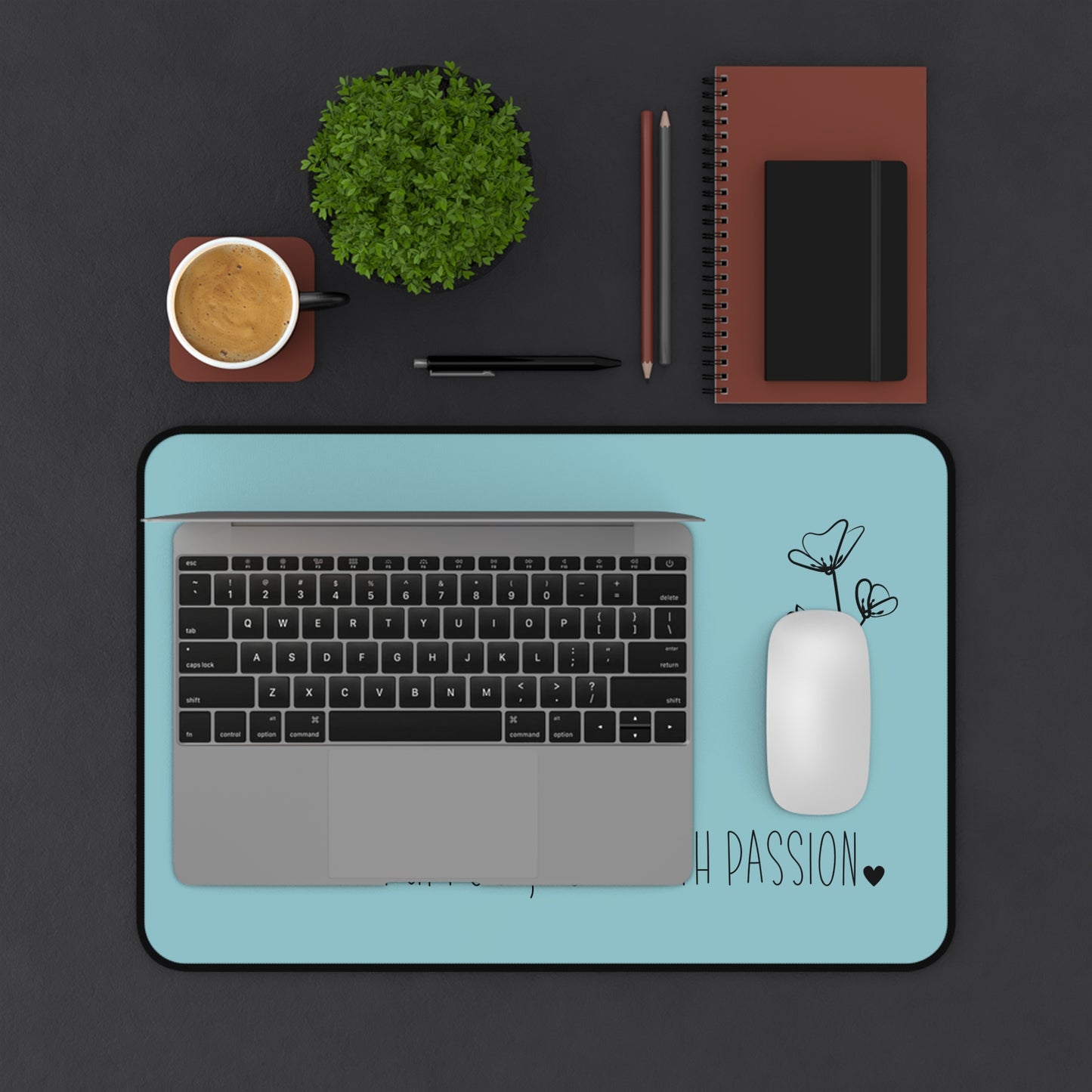 Blue Live with Purpose Love with Passion Desk Pad Human Resources, Home Office Decor Gift for Co-Worker Inspirational Office Accessory