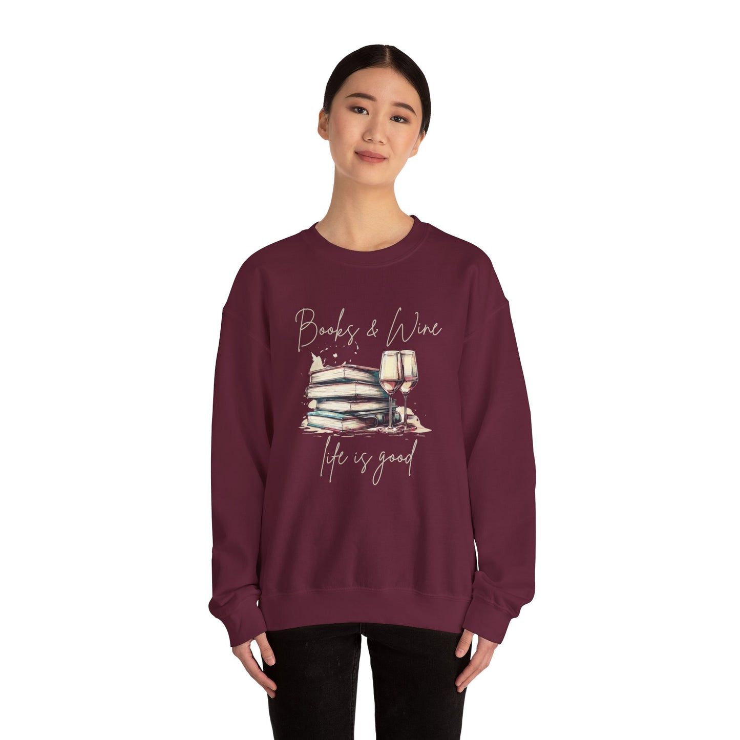 Books and Wine Life is Good Sweatshirt, Book Club Gifts, Book Lover Gift for Reader, Vintage Wine and Books Shirt, Gift for Friend