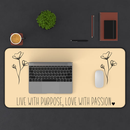 Yellow Live with Purpose Love with Passion Desk Pad Human Resources, Home Office Decor Gift for Co-Worker Inspirational Office Accessory