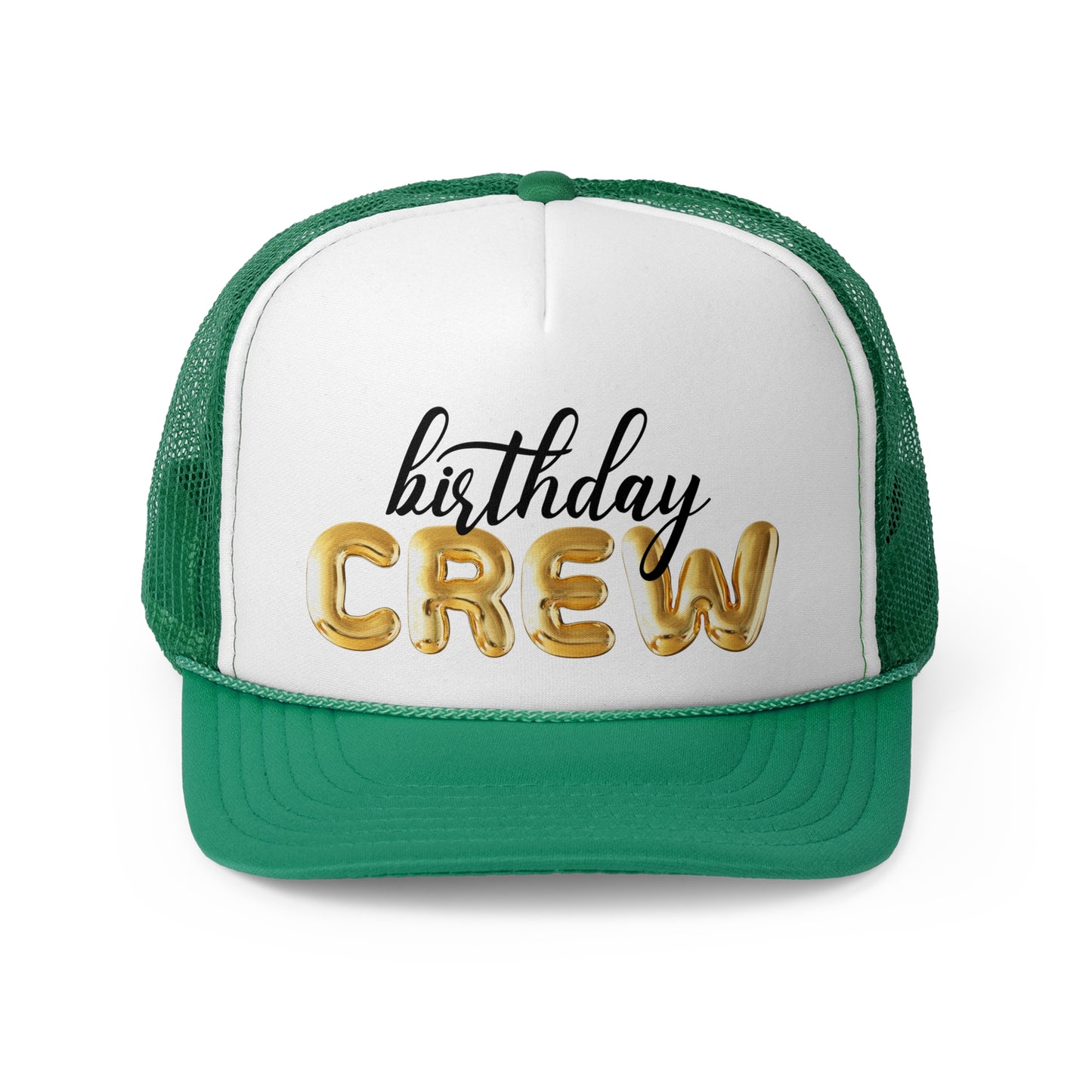 Gold Bubble Letter Birthday Crew Trucker Hats