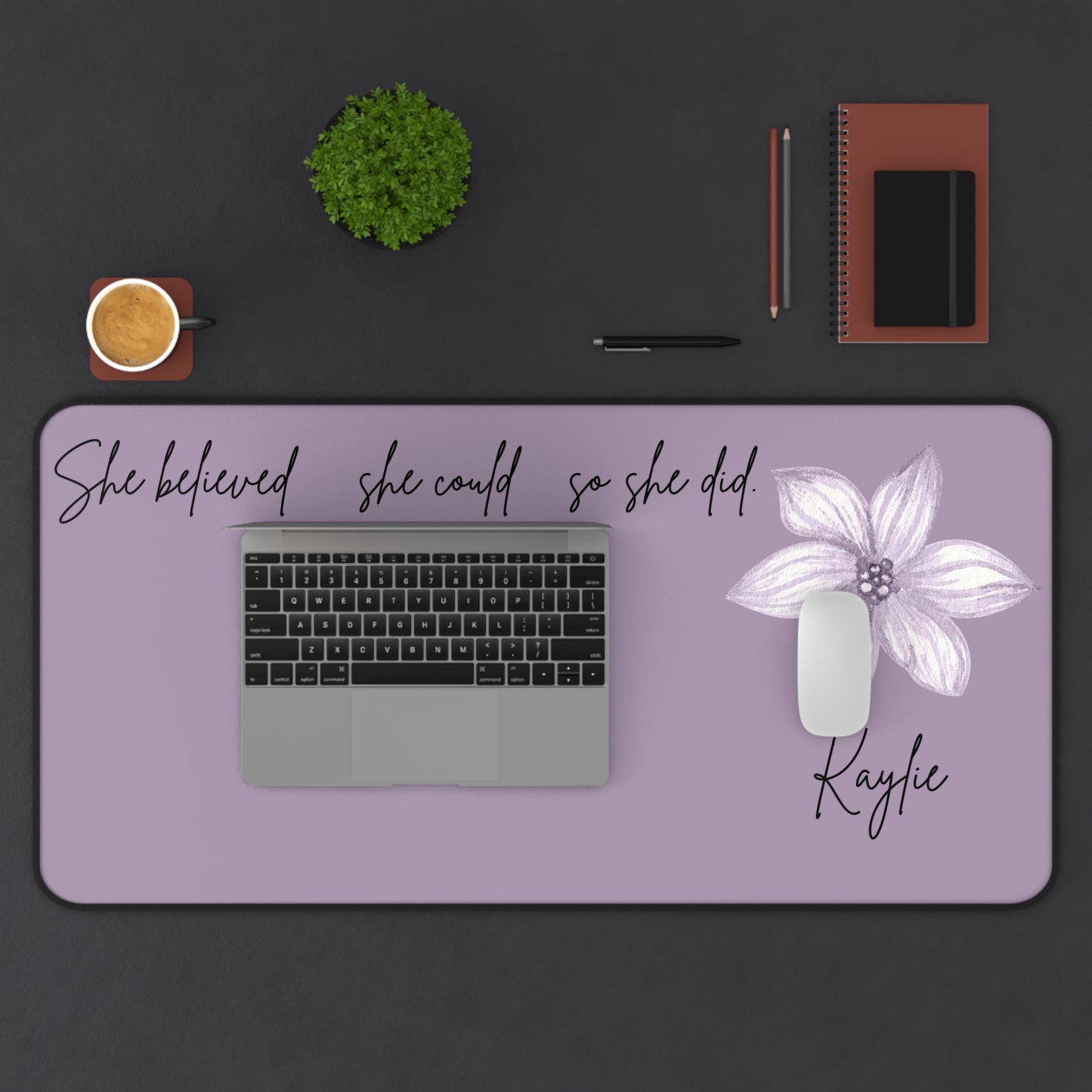 Purple Personalized Desk Pad, She Believed Desk Mat, Custom Inspirational Keyboard Pad, Entrepreneur Home Office Accessories Gifts for Women