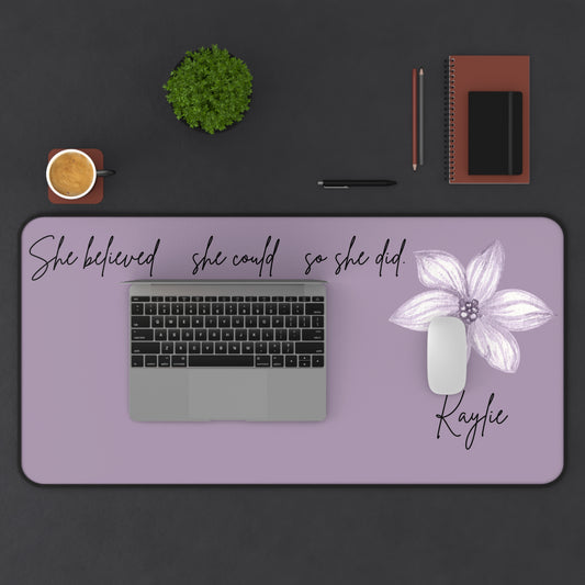 Purple Personalized Desk Pad, She Believed Desk Mat, Custom Inspirational Keyboard Pad, Entrepreneur Home Office Accessories Gifts for Women