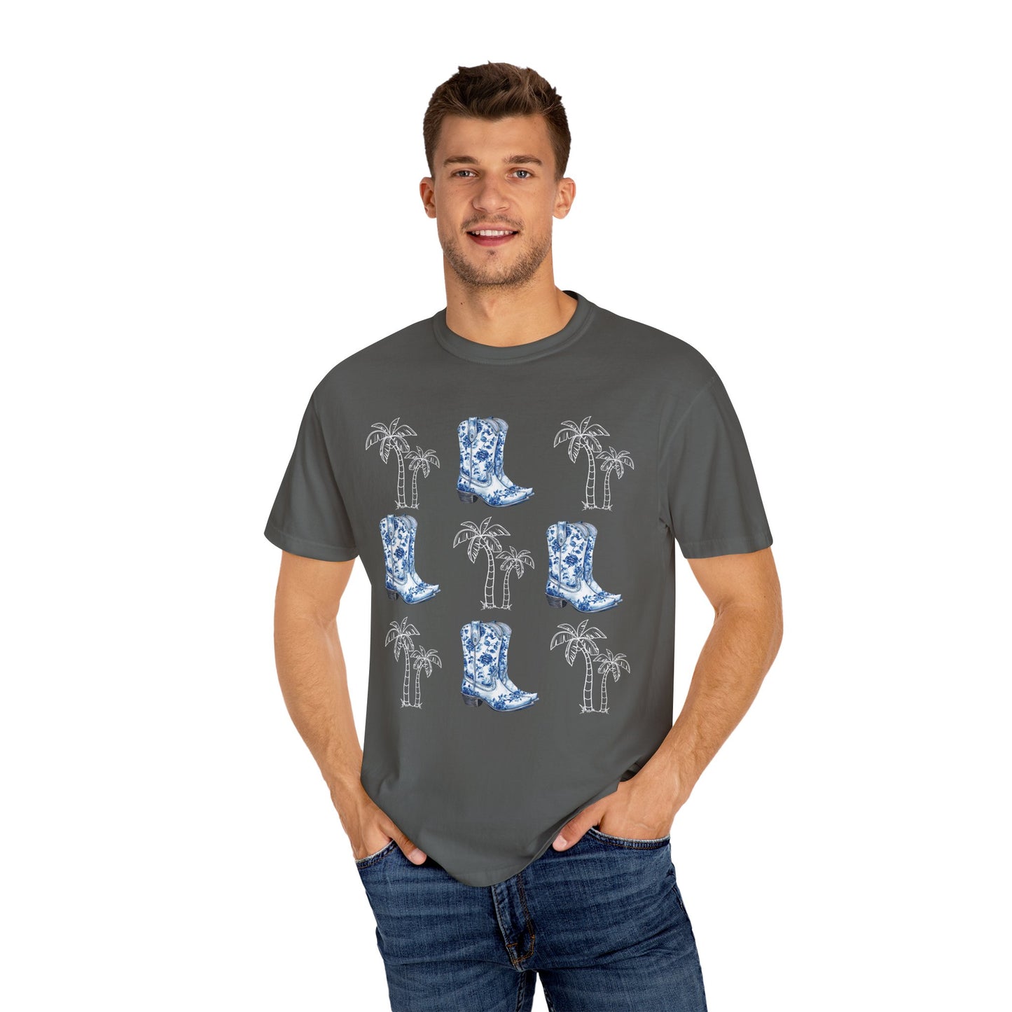 Coastal Cowgirl Comfort Colors Shirt, Chinoiserie Cowgirl Shirt, Palm Trees Beachy Cowgirl Shirt,