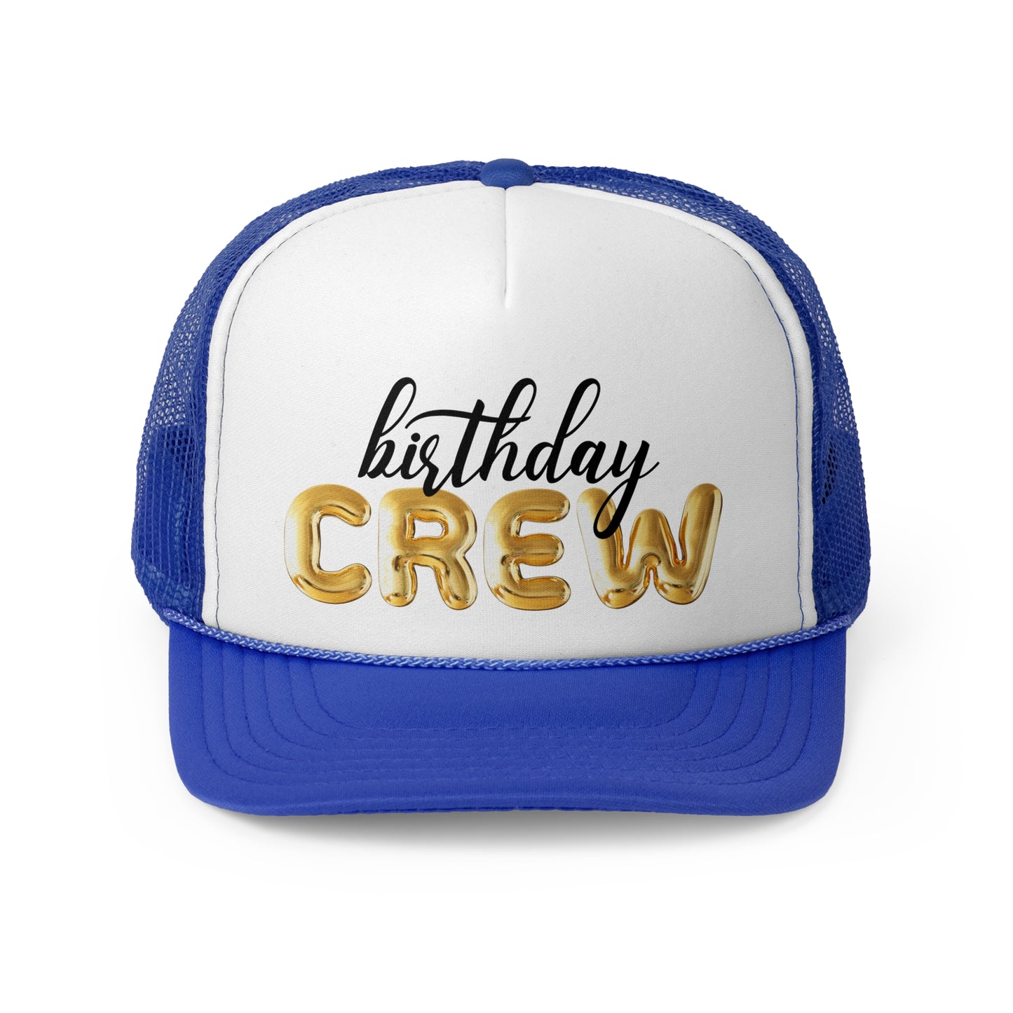 Gold Bubble Letter Birthday Crew Trucker Hats