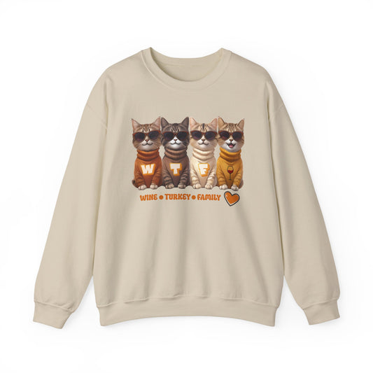 WTF Thanksgiving Sweatshirt, Wine Turkey Family Cat Sweatshirt, Funny Thanksgiving Shirt