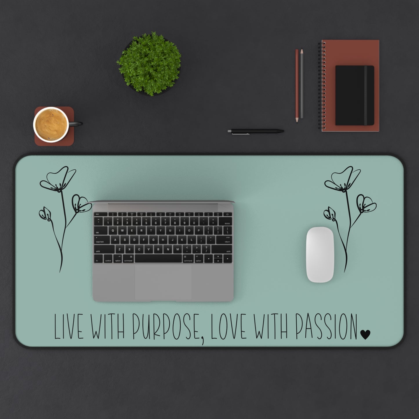 Sage Live with Purpose Love with Passion Desk Pad Human Resources, Home Office Decor Gift for Co-Worker Inspirational Office Accessory