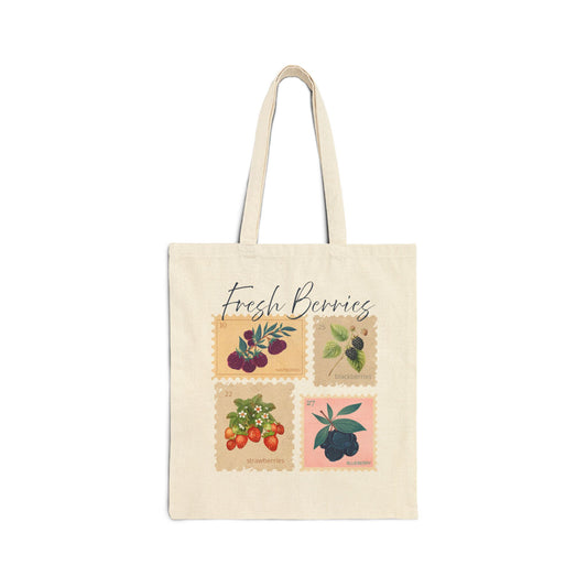 Vintage Fruit Stamp Tote Bag, Fresh Berries Tote, Farmer's Market Tote Bag, Gift for Gardner, Gift for Mom, Gift for Her