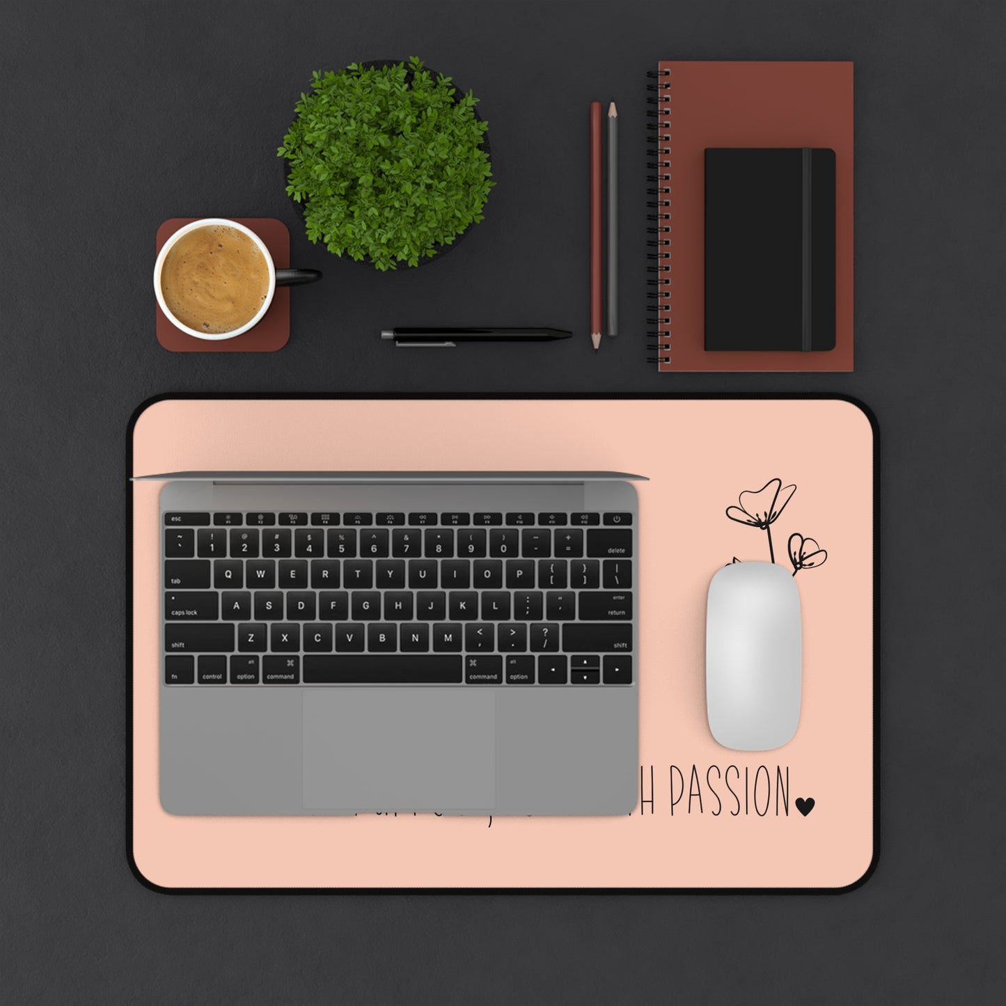 Peach Live with Purpose Love with Passion Desk Pad Human Resources, Home Office Decor Gift for Co-Worker Inspirational Office Accessory