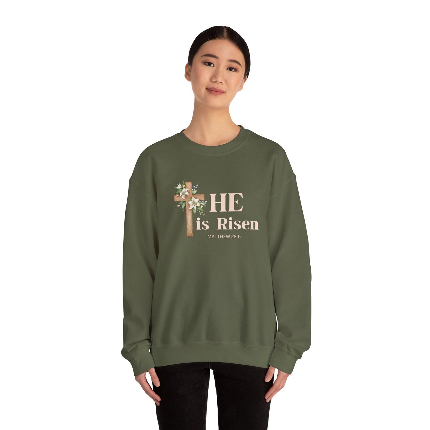 He is Risen Easter Sweatshirt Christian Easter Shirt Matthew 28:6 Religious Apparrel