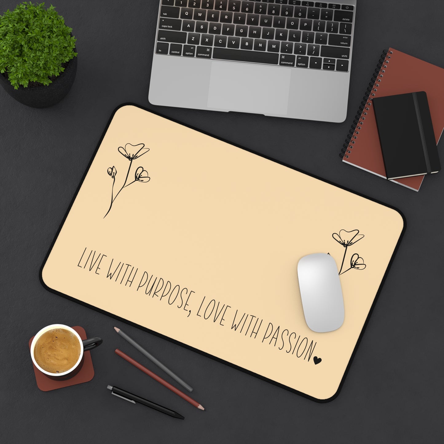 Yellow Live with Purpose Love with Passion Desk Pad Human Resources, Home Office Decor Gift for Co-Worker Inspirational Office Accessory