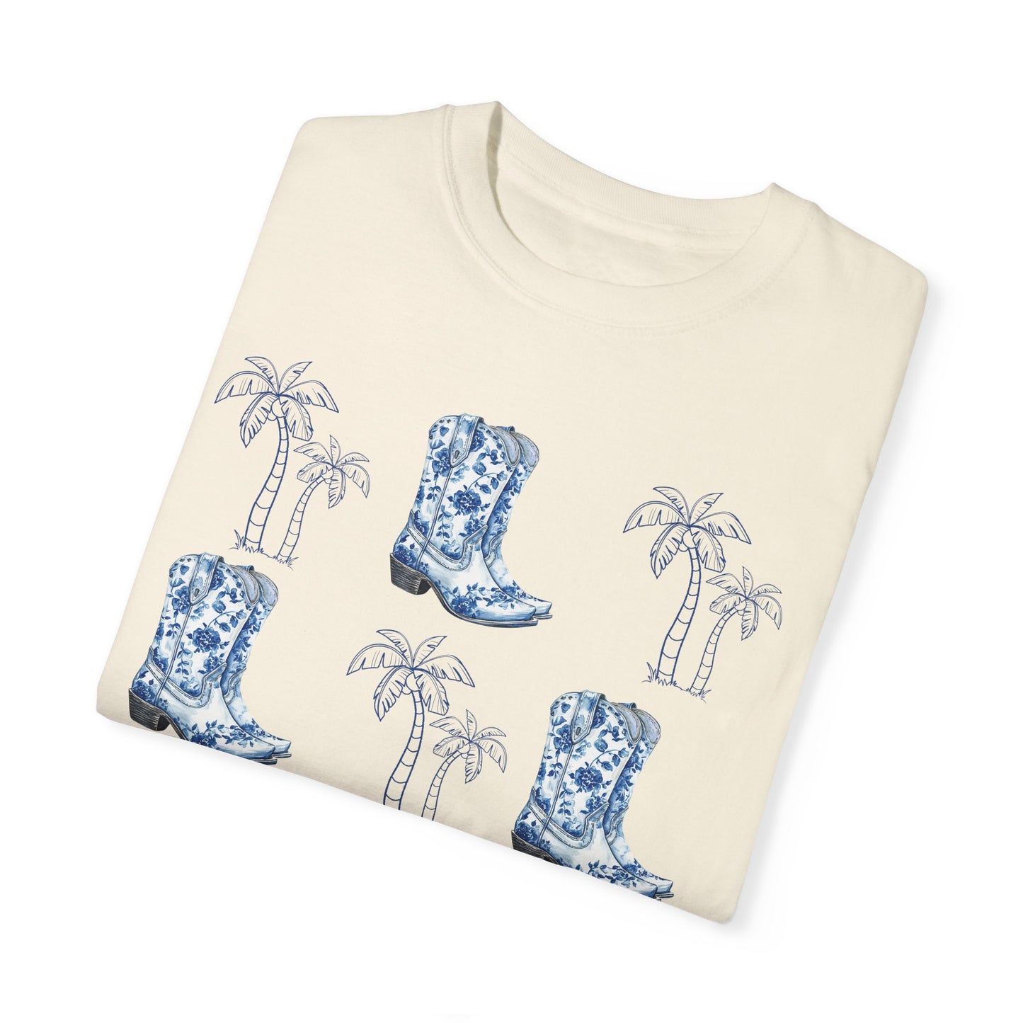 Coastal Cowgirl Comfort Colors Shirt, Chinoiserie Cowgirl Shirt, Palm Trees Beachy Cowgirl Shirt,
