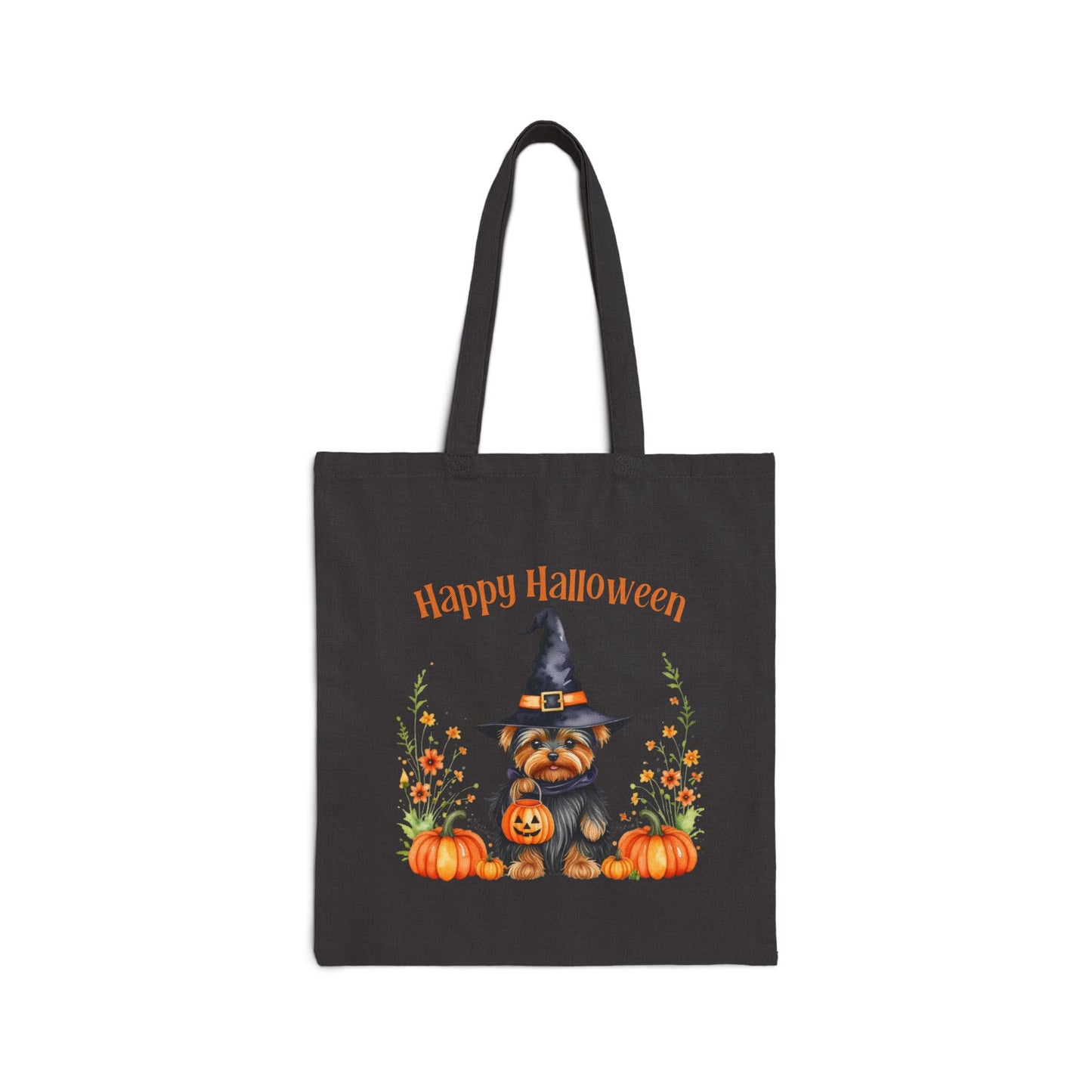 Happy Halloween Yorky Tote,  Pumpkin Tote Bag, Yorkshire Terrier Tote, Fall Tote Bag,  Cute Dog Tote Bag, Trick or Treat Tote Bag