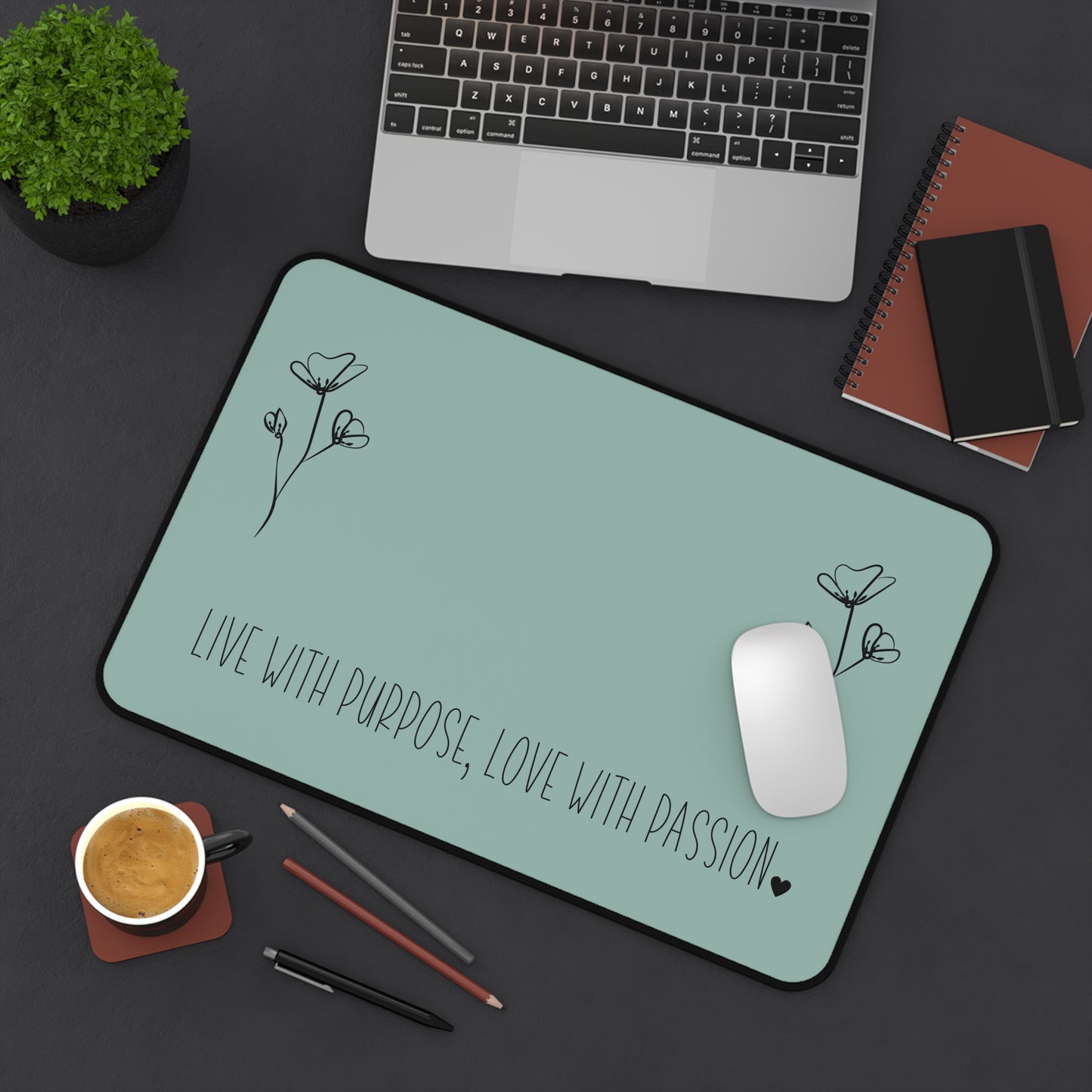 Sage Live with Purpose Love with Passion Desk Pad Human Resources, Home Office Decor Gift for Co-Worker Inspirational Office Accessory