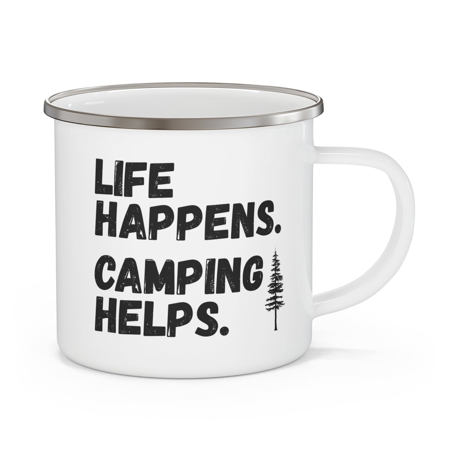 Custom Camping Mug, Life Happens Camping Helps Camper Mug, Personalized Campfire Coffee Mug, Gift for Her, Gift for Him