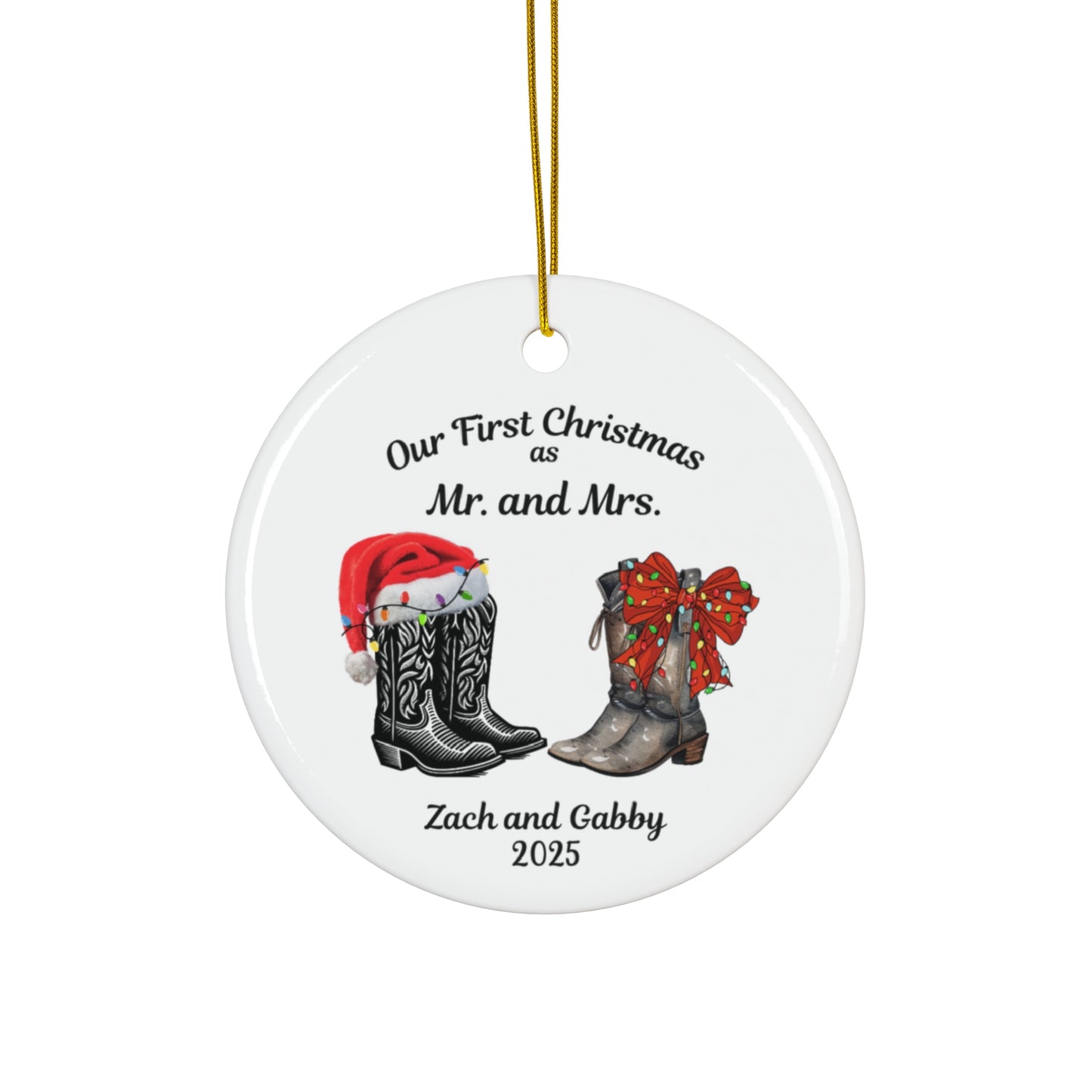 Custom Ornament Gift for First Christmas as Mr. and Mrs., Personalized Married Cowboy Boots Couple Ornament, Wedding Gift