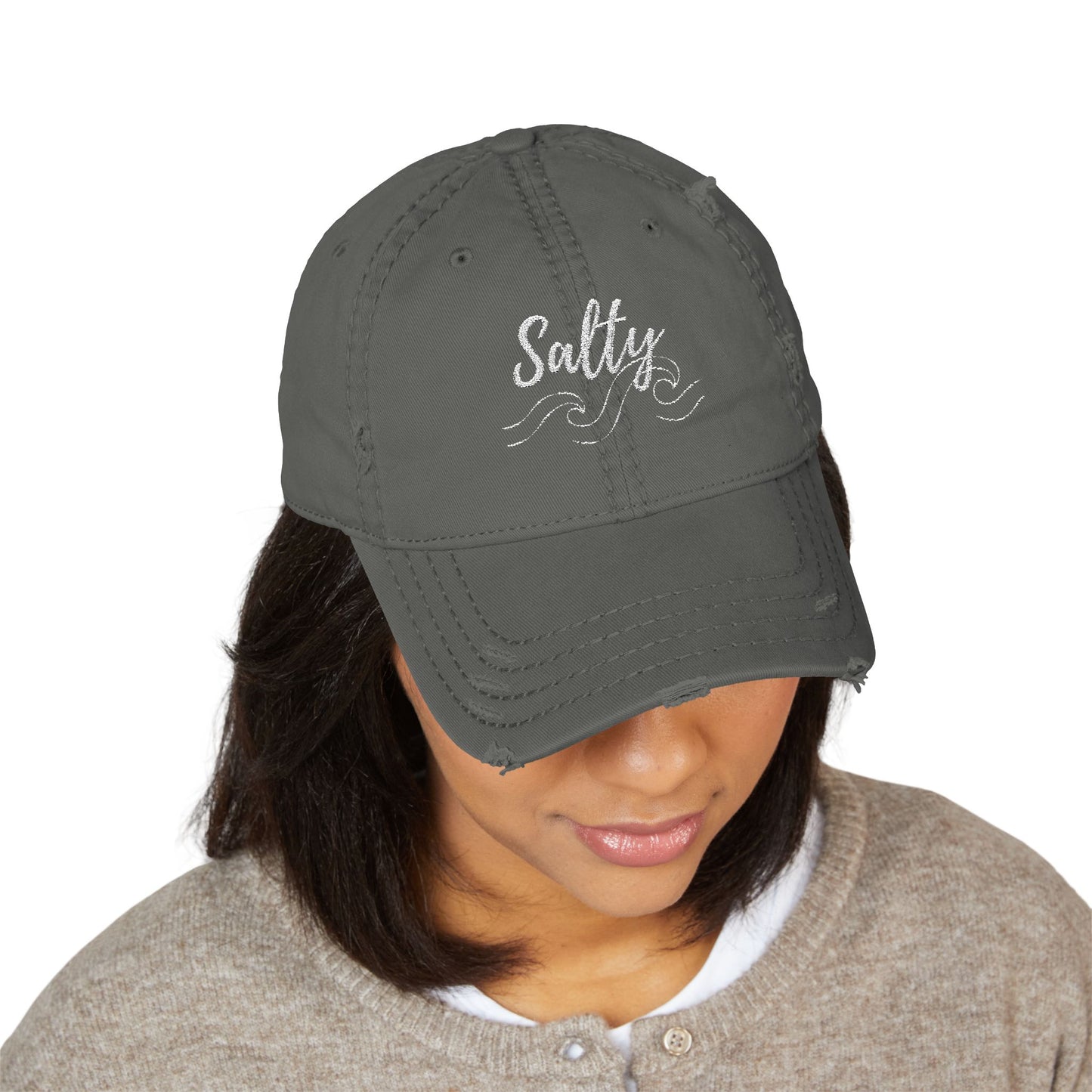 Salty Embroidered Hat, Vintage Coastal Beach Cap, Vacation Hat, Family Vacation Hat, Distressed Embroidery Cap Gifts for Women
