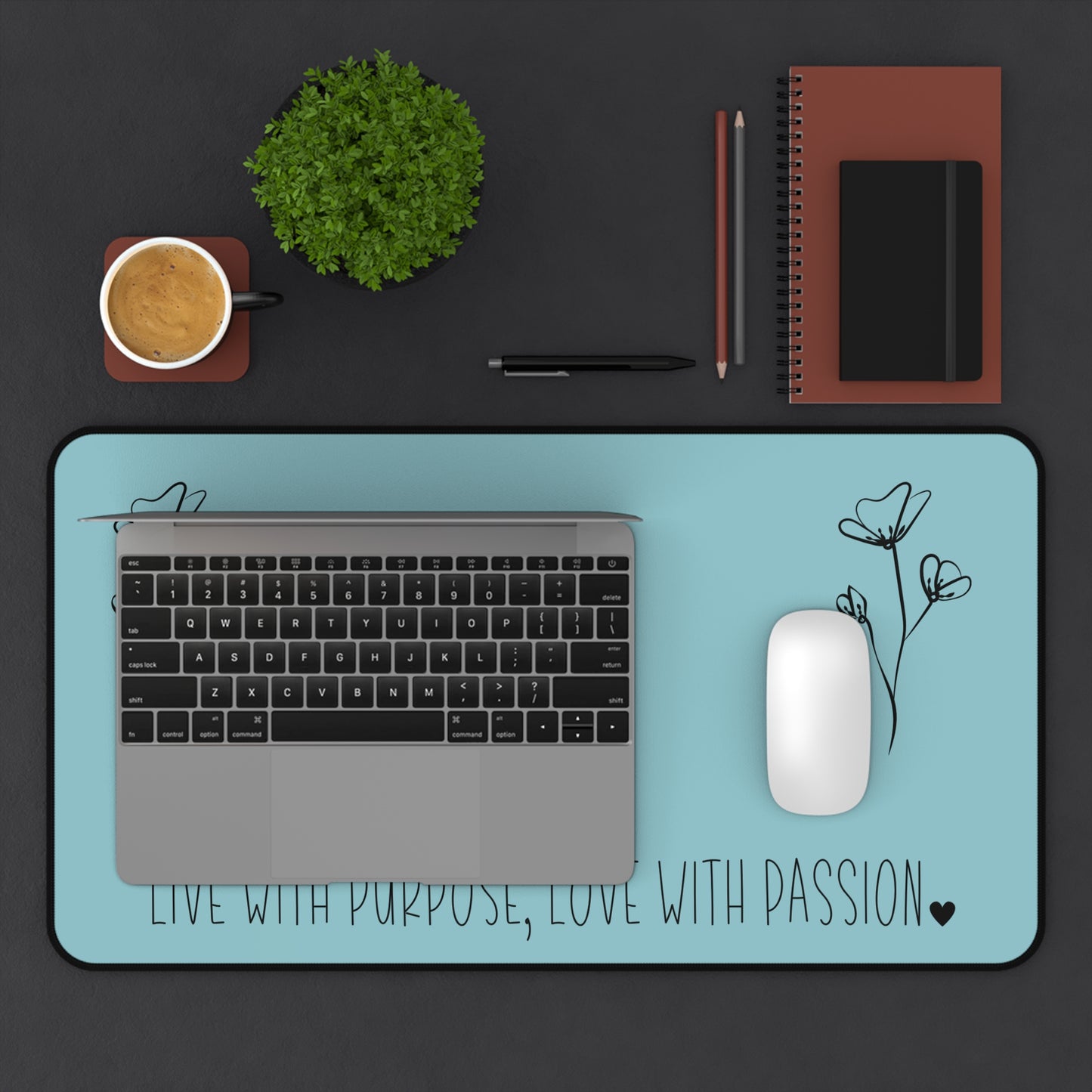 Blue Live with Purpose Love with Passion Desk Pad Human Resources, Home Office Decor Gift for Co-Worker Inspirational Office Accessory