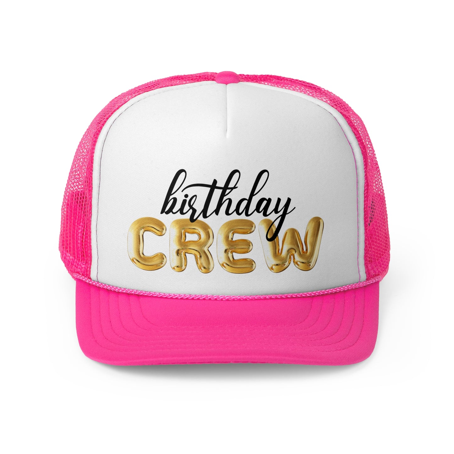 Gold Bubble Letter Birthday Crew Trucker Hats