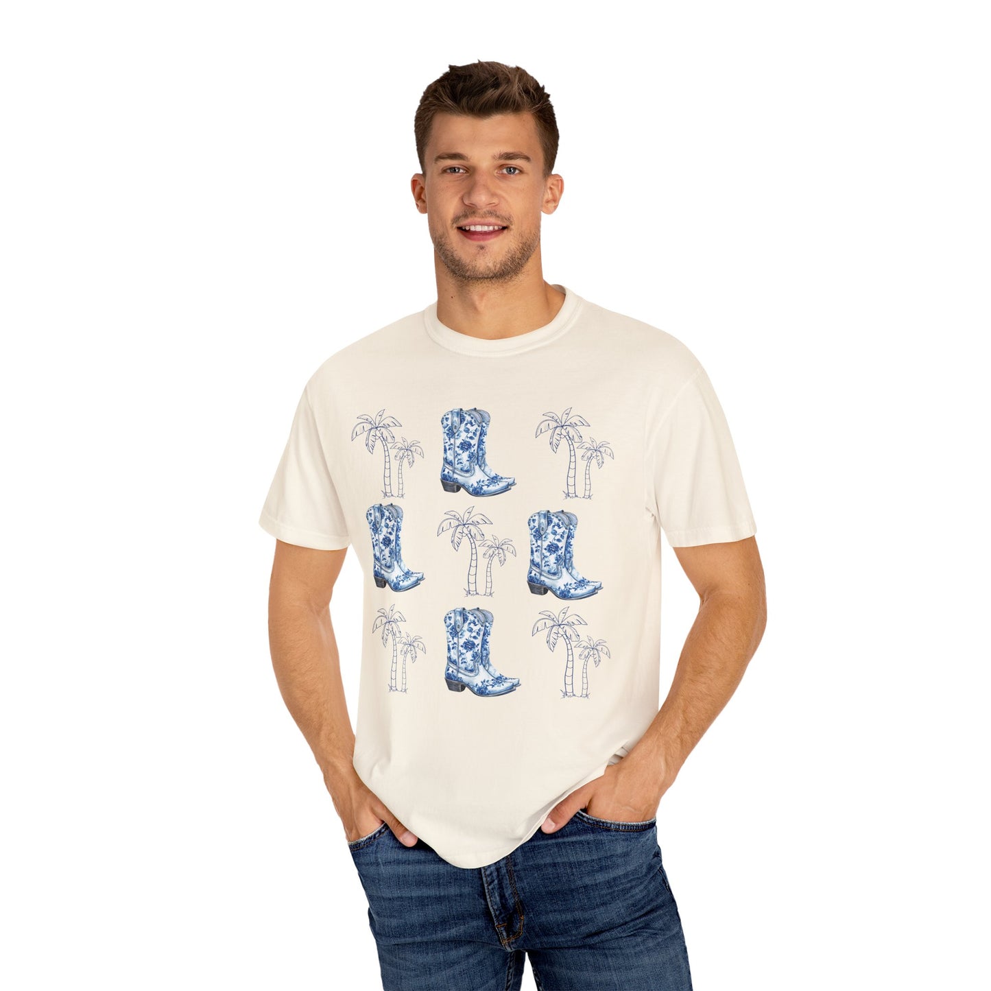 Coastal Cowgirl Comfort Colors Shirt, Chinoiserie Cowgirl Shirt, Palm Trees Beachy Cowgirl Shirt,