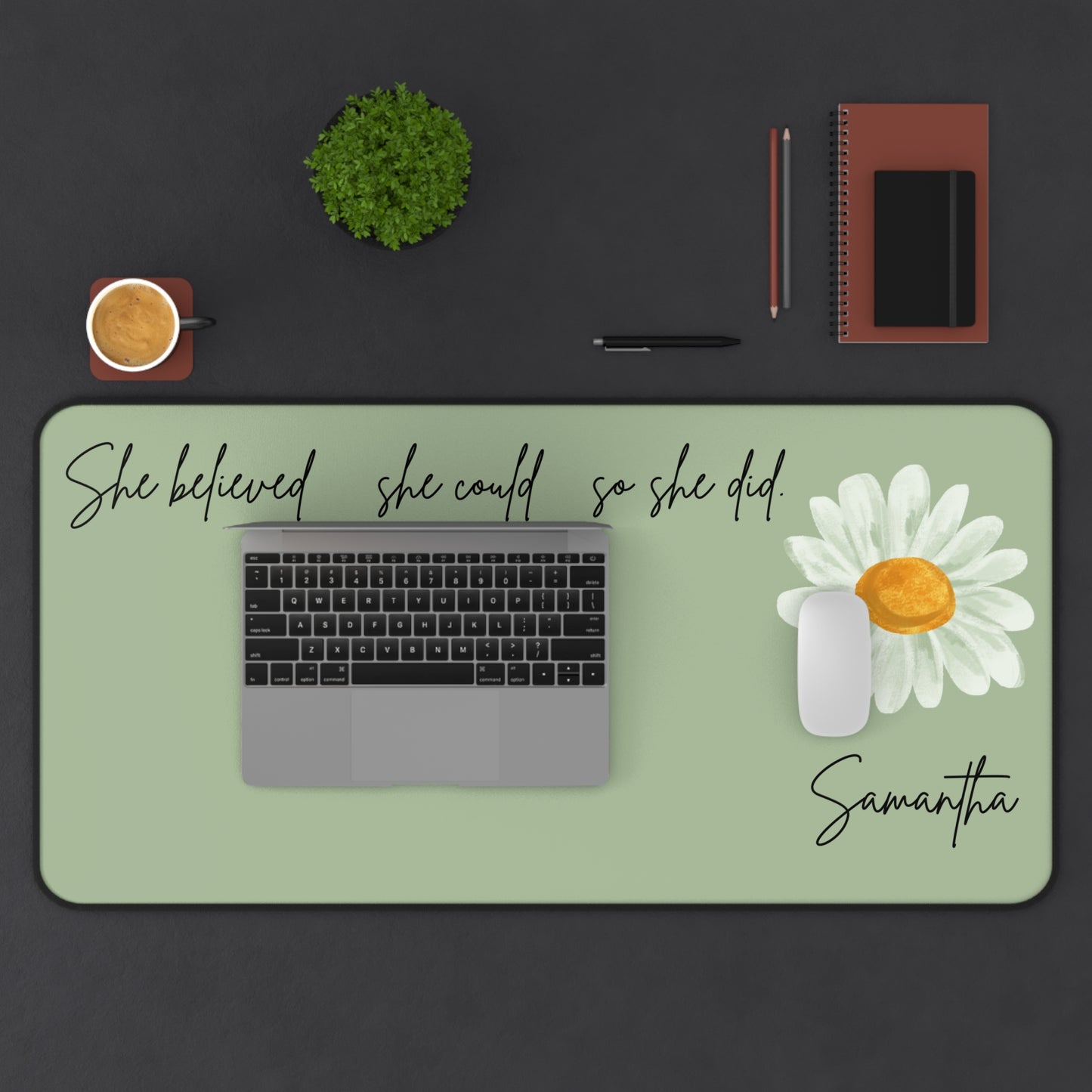Sage Personalized Desk Pad, She Believed Desk Mat, Custom Inspirational Keyboard Pad, Entrepreneur Home Office Accessories Gifts for Women