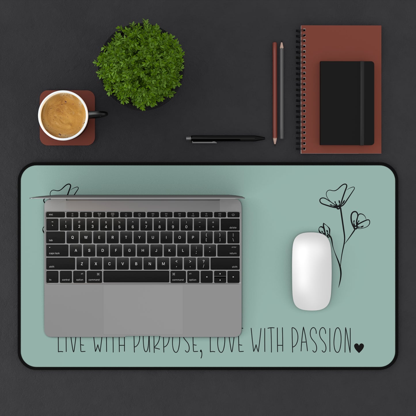 Sage Live with Purpose Love with Passion Desk Pad Human Resources, Home Office Decor Gift for Co-Worker Inspirational Office Accessory