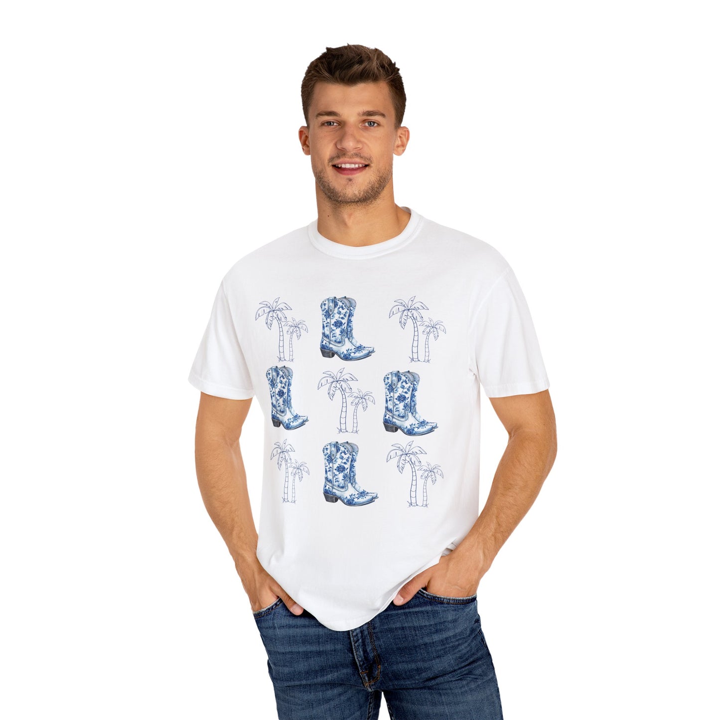Coastal Cowgirl Comfort Colors Shirt, Chinoiserie Cowgirl Shirt, Palm Trees Beachy Cowgirl Shirt,