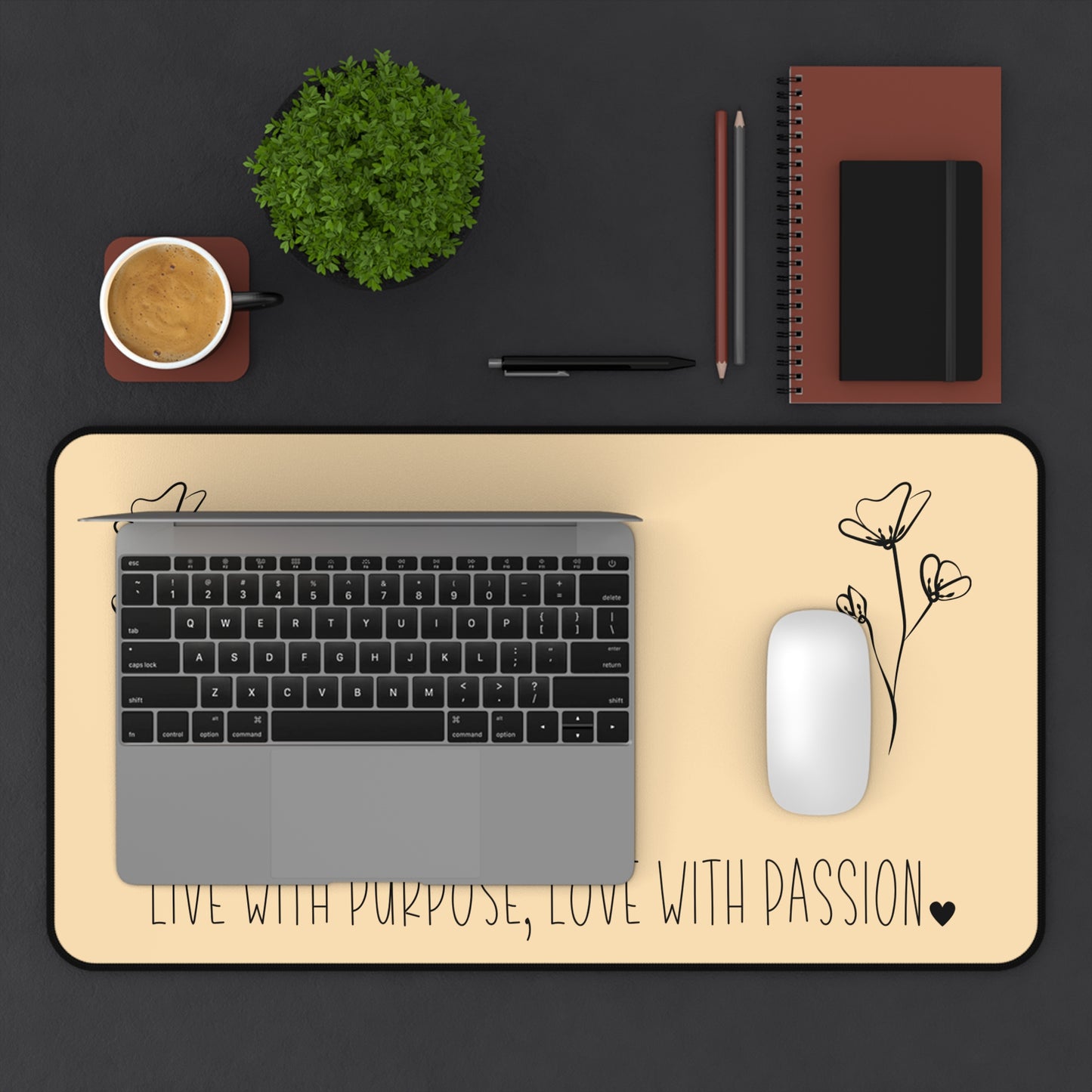 Yellow Live with Purpose Love with Passion Desk Pad Human Resources, Home Office Decor Gift for Co-Worker Inspirational Office Accessory