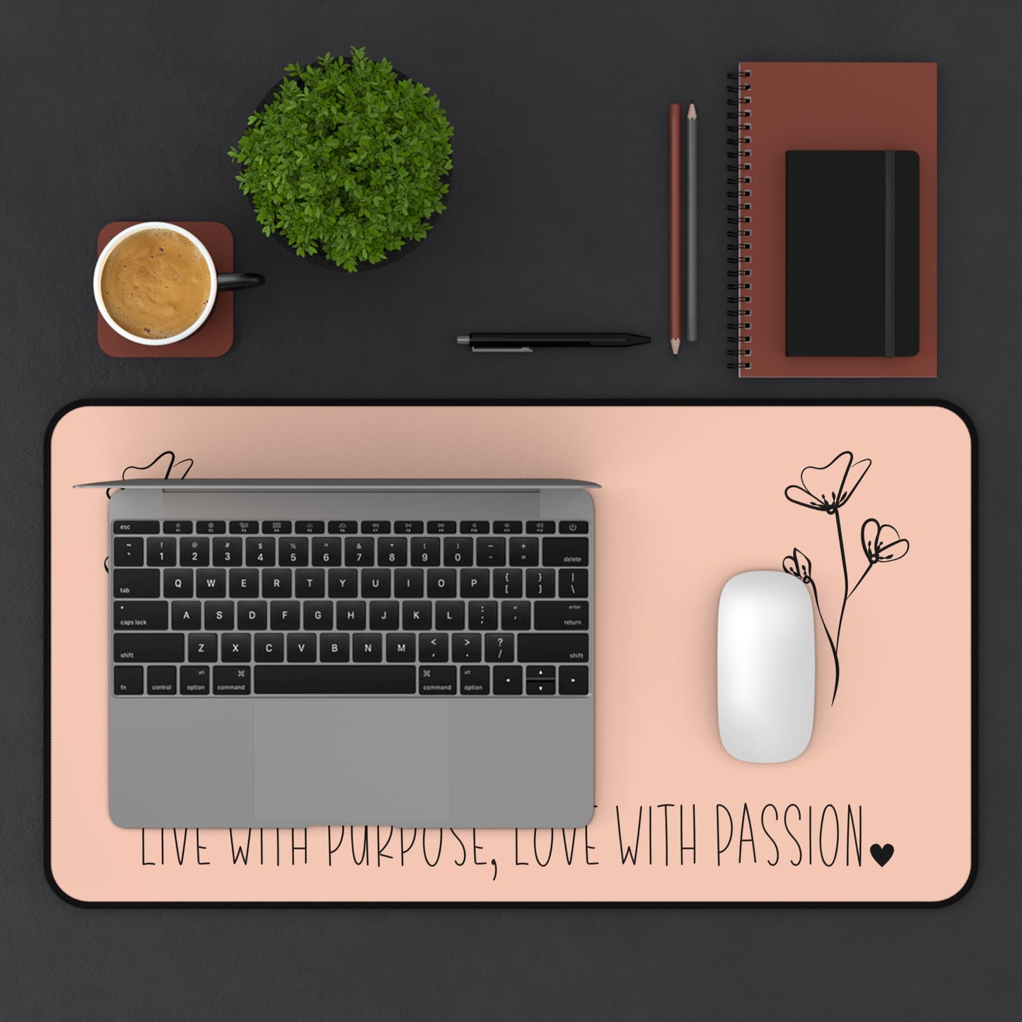 Peach Live with Purpose Love with Passion Desk Pad Human Resources, Home Office Decor Gift for Co-Worker Inspirational Office Accessory