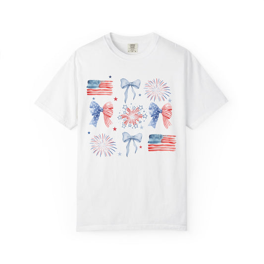 Fourth of July Shirt, Patriotic Coquette Bow Shirt, Memorial Day Celebration Shirt, Red White Blue Shirt, 4th of July, USA Shirt