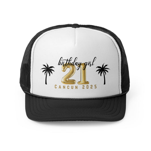 Cancun Palm Trees  21st Birthday Girl Trucker Hat,