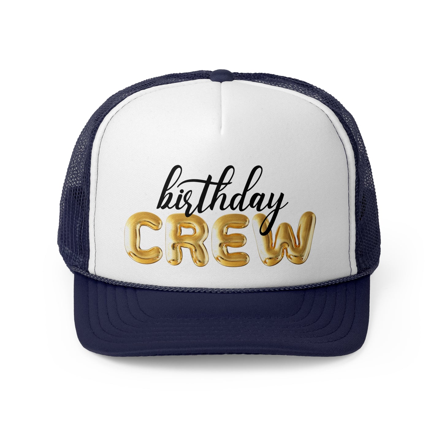 Gold Bubble Letter Birthday Crew Trucker Hats