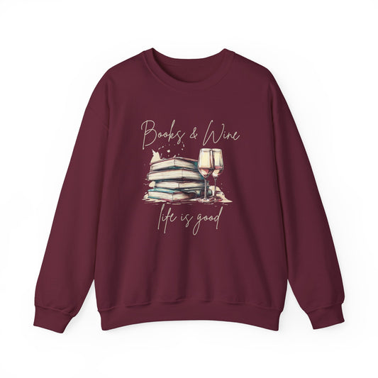 Books and Wine Life is Good Sweatshirt, Book Club Gifts, Book Lover Gift for Reader, Vintage Wine and Books Shirt, Gift for Friend