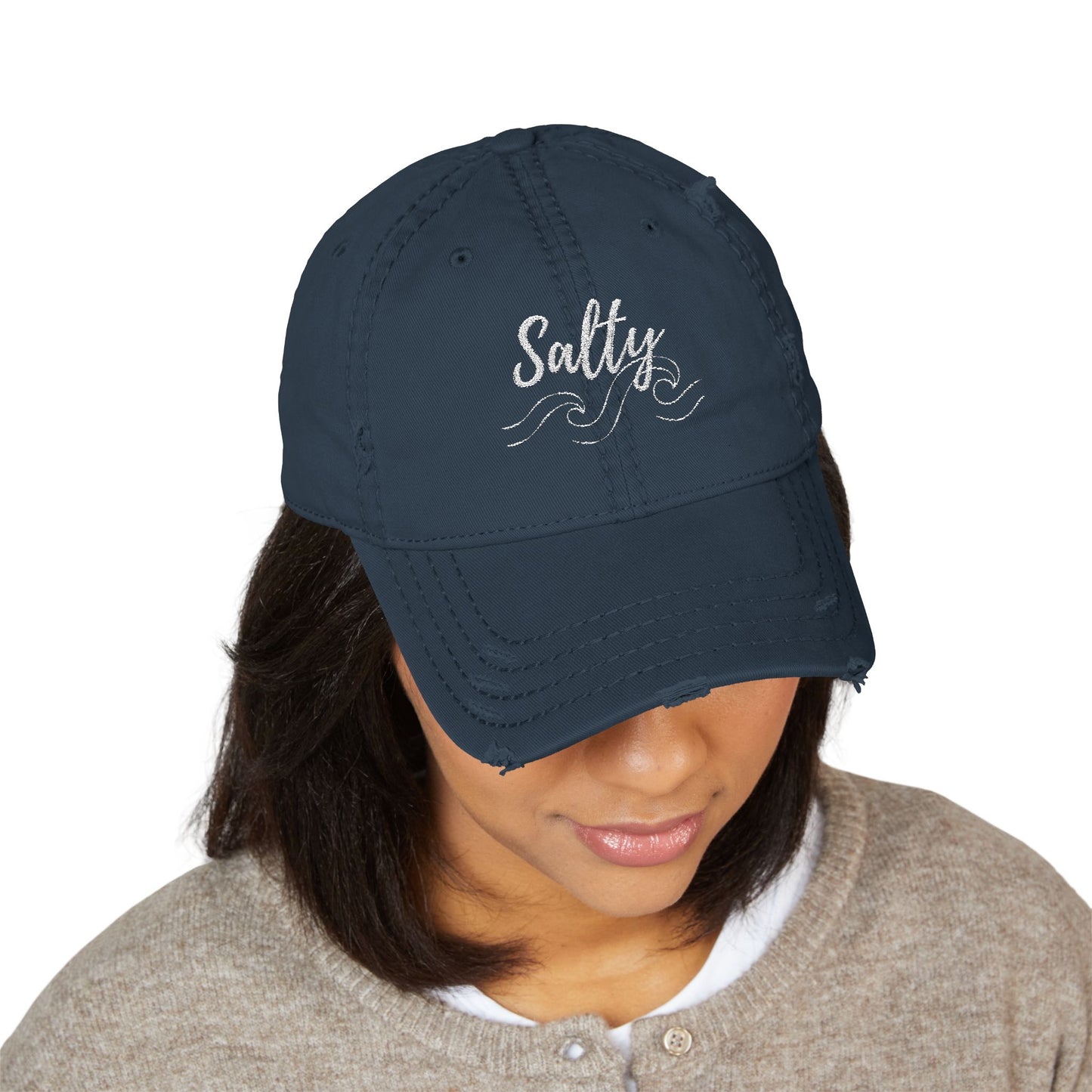 Salty Embroidered Hat, Vintage Coastal Beach Cap, Vacation Hat, Family Vacation Hat, Distressed Embroidery Cap Gifts for Women