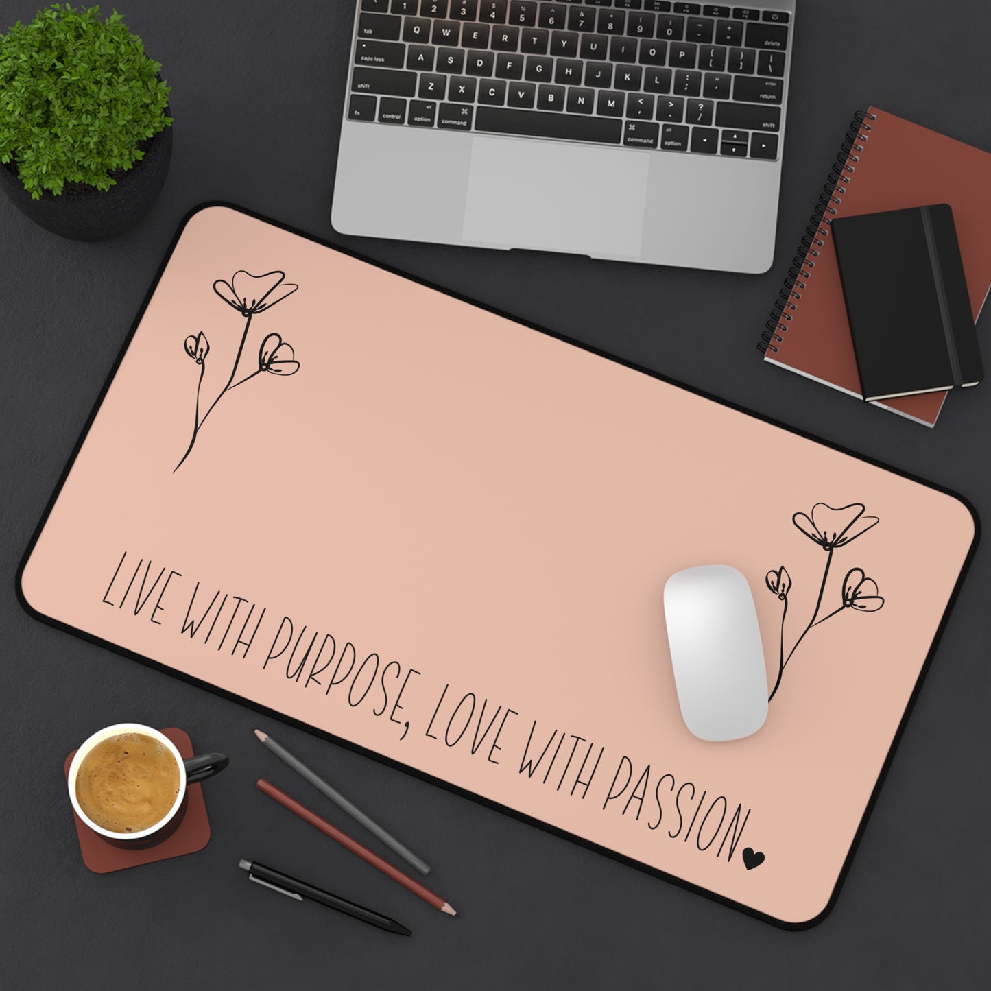 Peach Live with Purpose Love with Passion Desk Pad Human Resources, Home Office Decor Gift for Co-Worker Inspirational Office Accessory