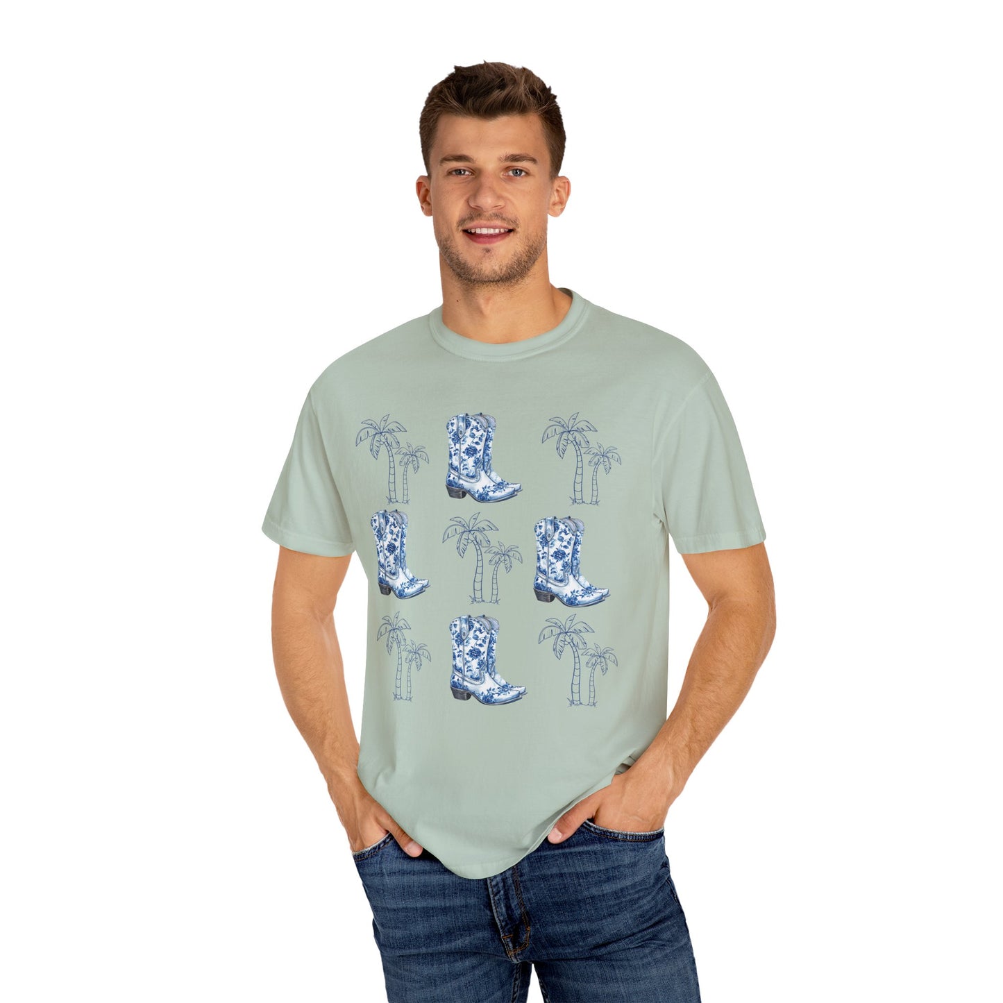 Coastal Cowgirl Comfort Colors Shirt, Chinoiserie Cowgirl Shirt, Palm Trees Beachy Cowgirl Shirt,