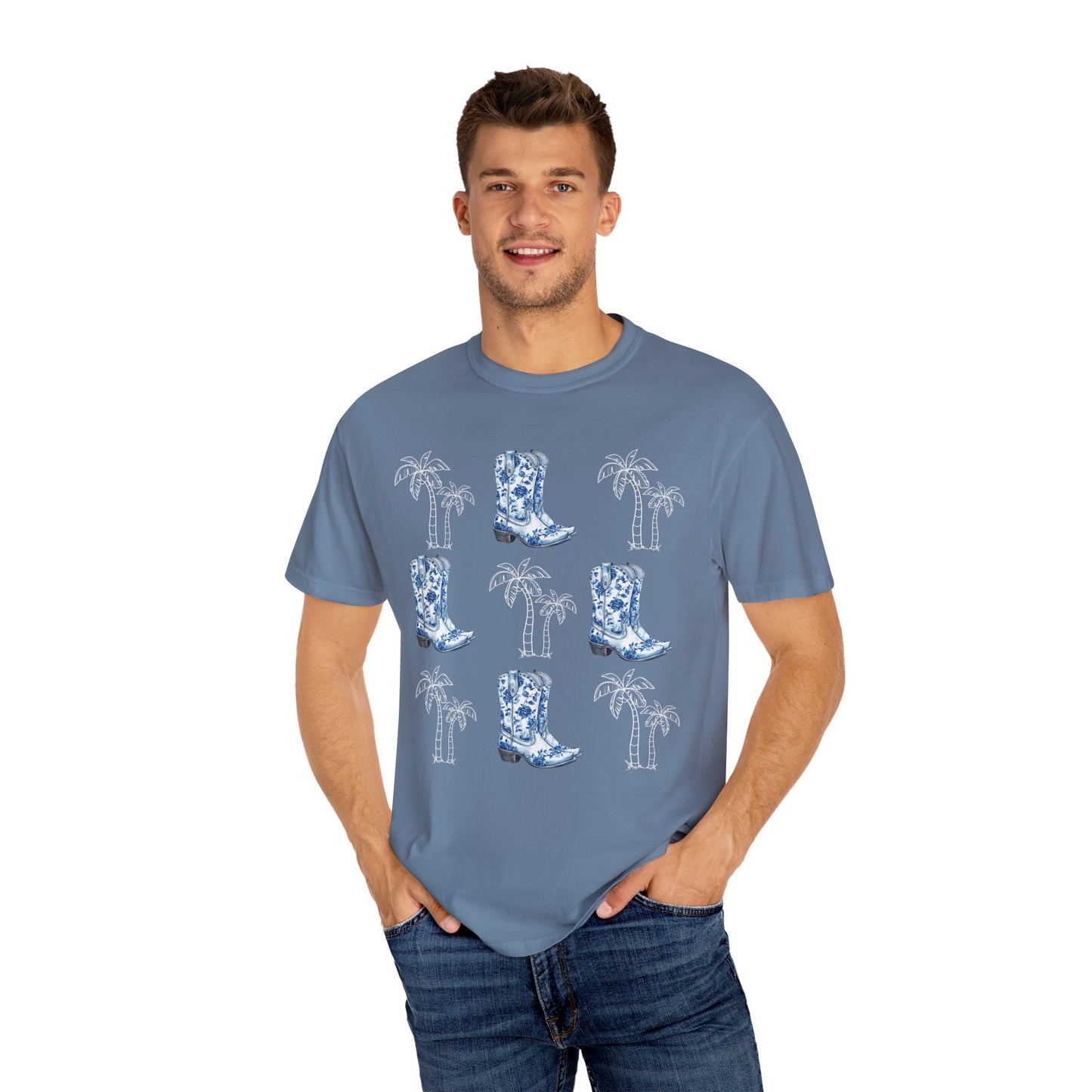 Coastal Cowgirl Comfort Colors Shirt, Chinoiserie Cowgirl Shirt, Palm Trees Beachy Cowgirl Shirt,