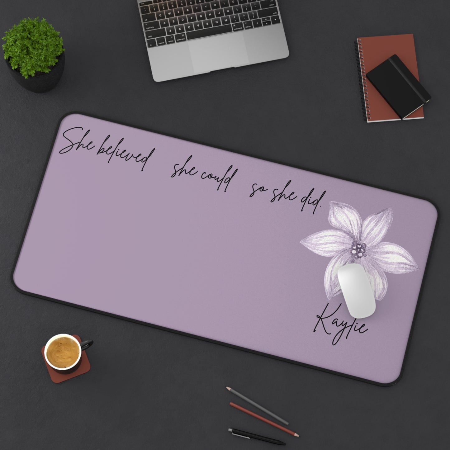 Purple Personalized Desk Pad, She Believed Desk Mat, Custom Inspirational Keyboard Pad, Entrepreneur Home Office Accessories Gifts for Women