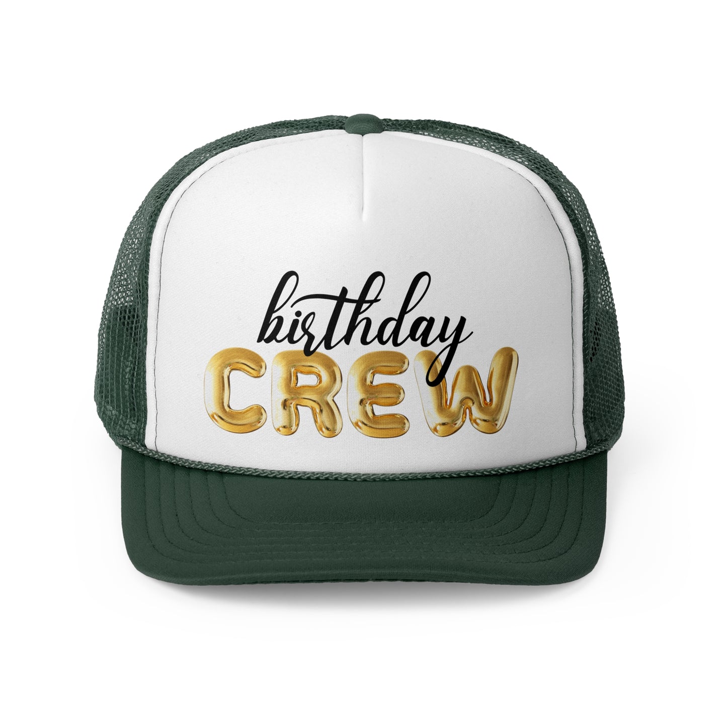 Gold Bubble Letter Birthday Crew Trucker Hats