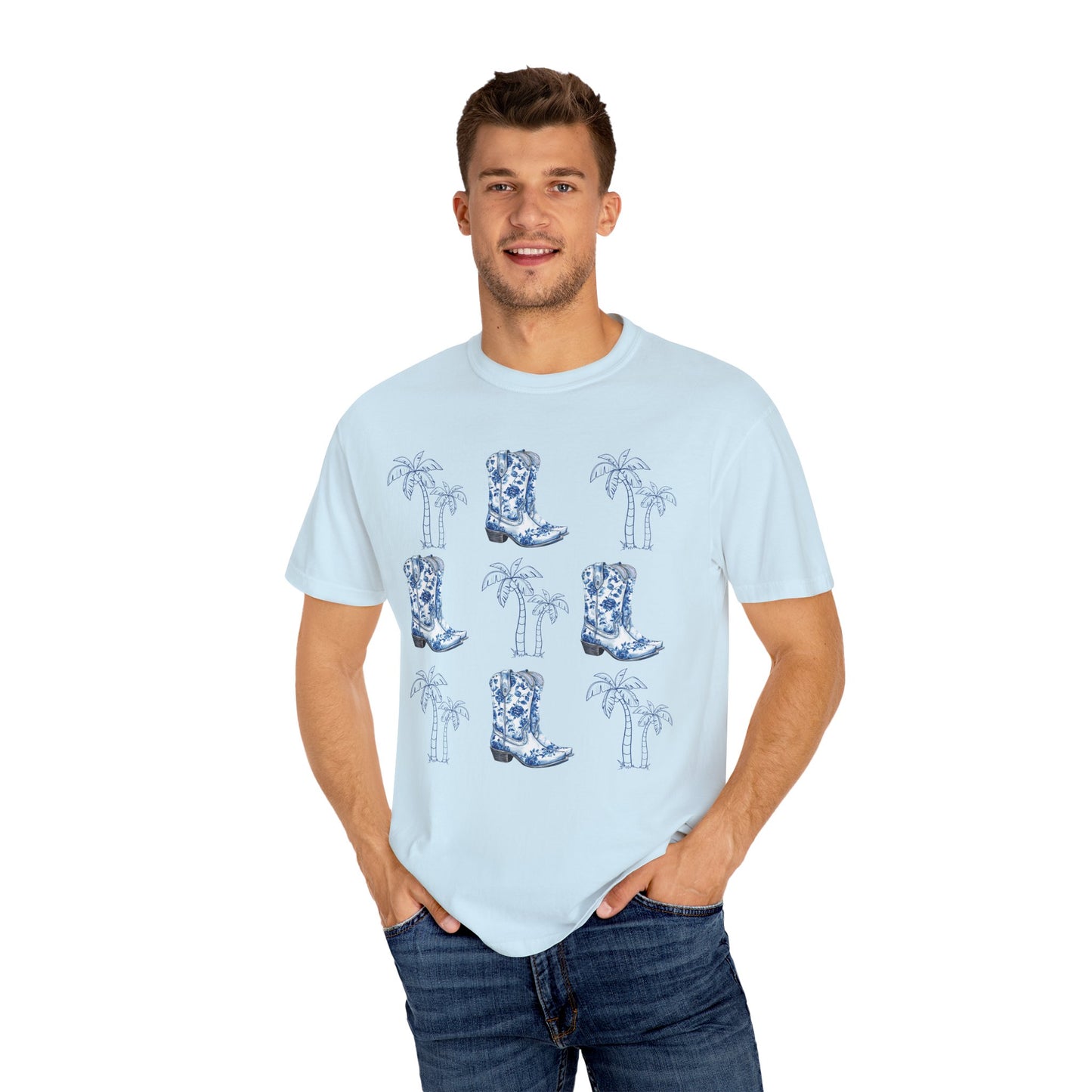 Coastal Cowgirl Comfort Colors Shirt, Chinoiserie Cowgirl Shirt, Palm Trees Beachy Cowgirl Shirt,
