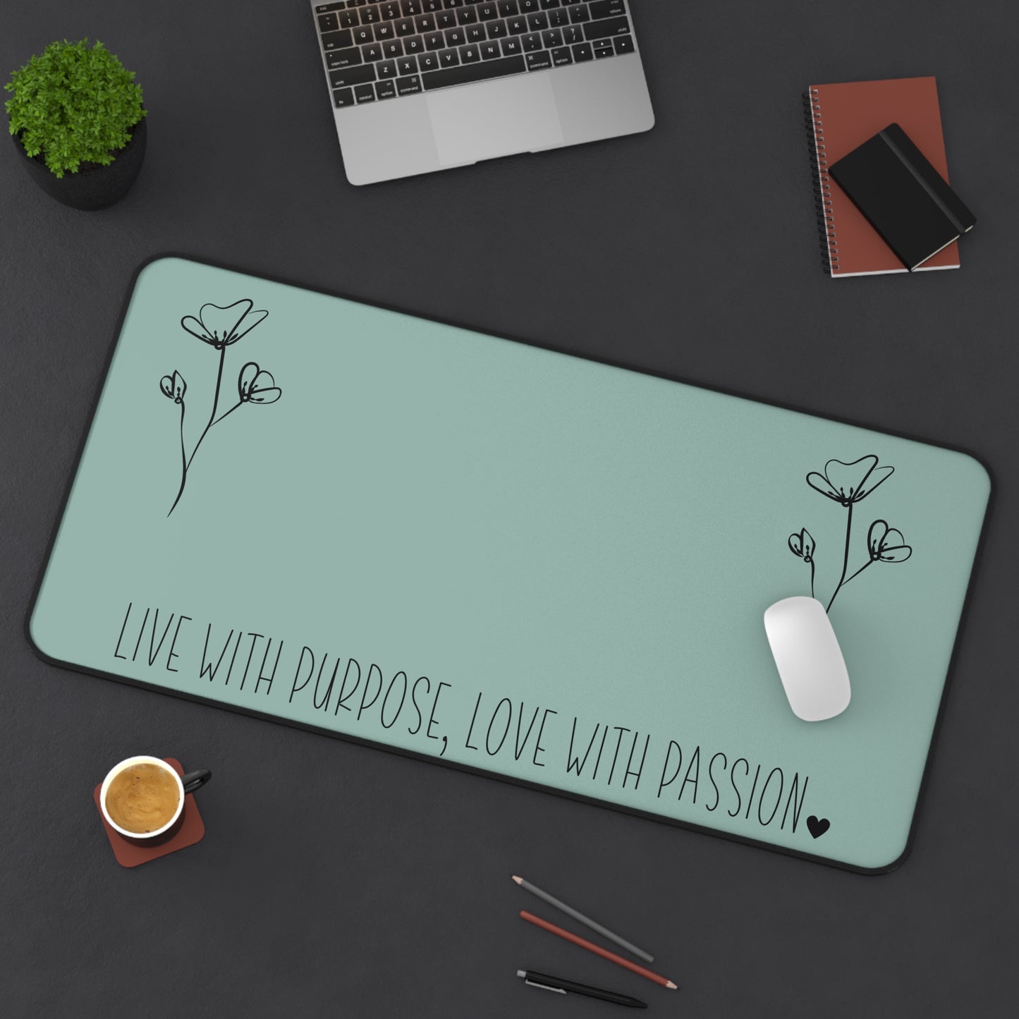 Sage Live with Purpose Love with Passion Desk Pad Human Resources, Home Office Decor Gift for Co-Worker Inspirational Office Accessory