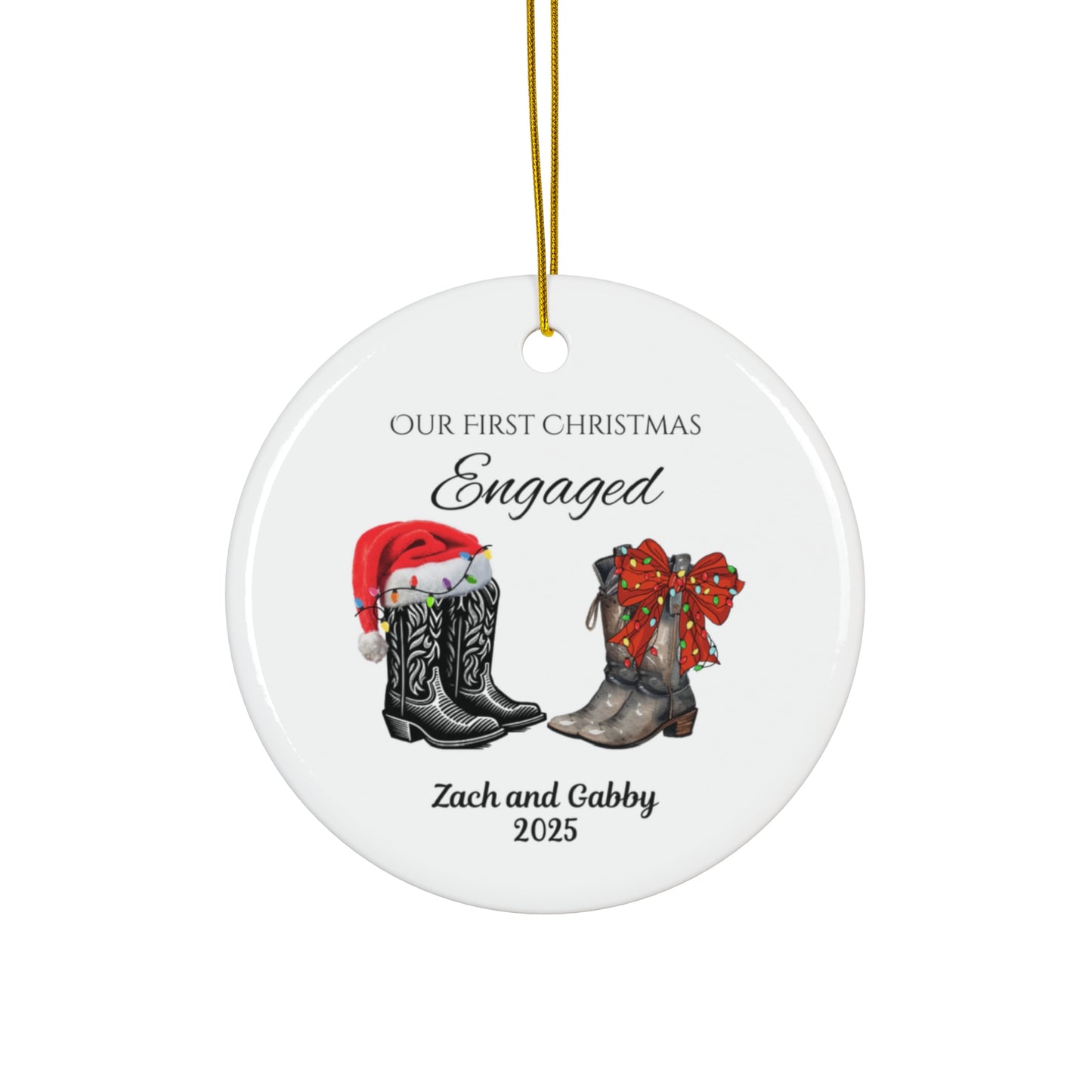 First Christmas Engaged Custom Ornament Gift, Personalized Cowboy Boots Couple Engagement Ornament, Bridal Shower Gift