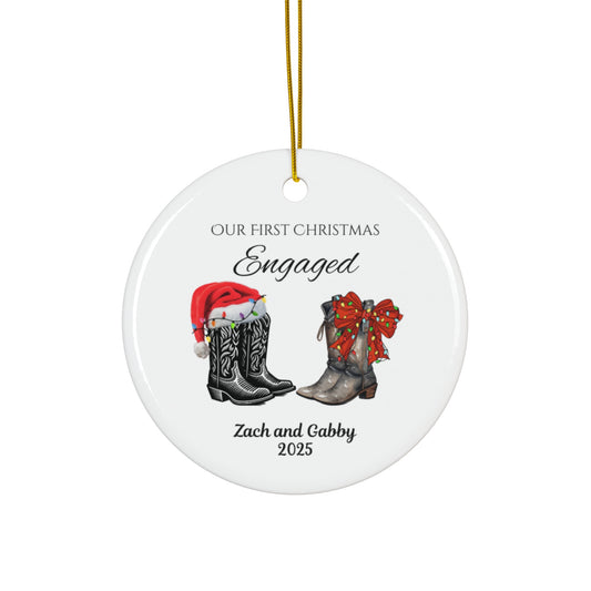 First Christmas Engaged Custom Ornament Gift, Personalized Cowboy Boots Couple Engagement Ornament, Bridal Shower Gift