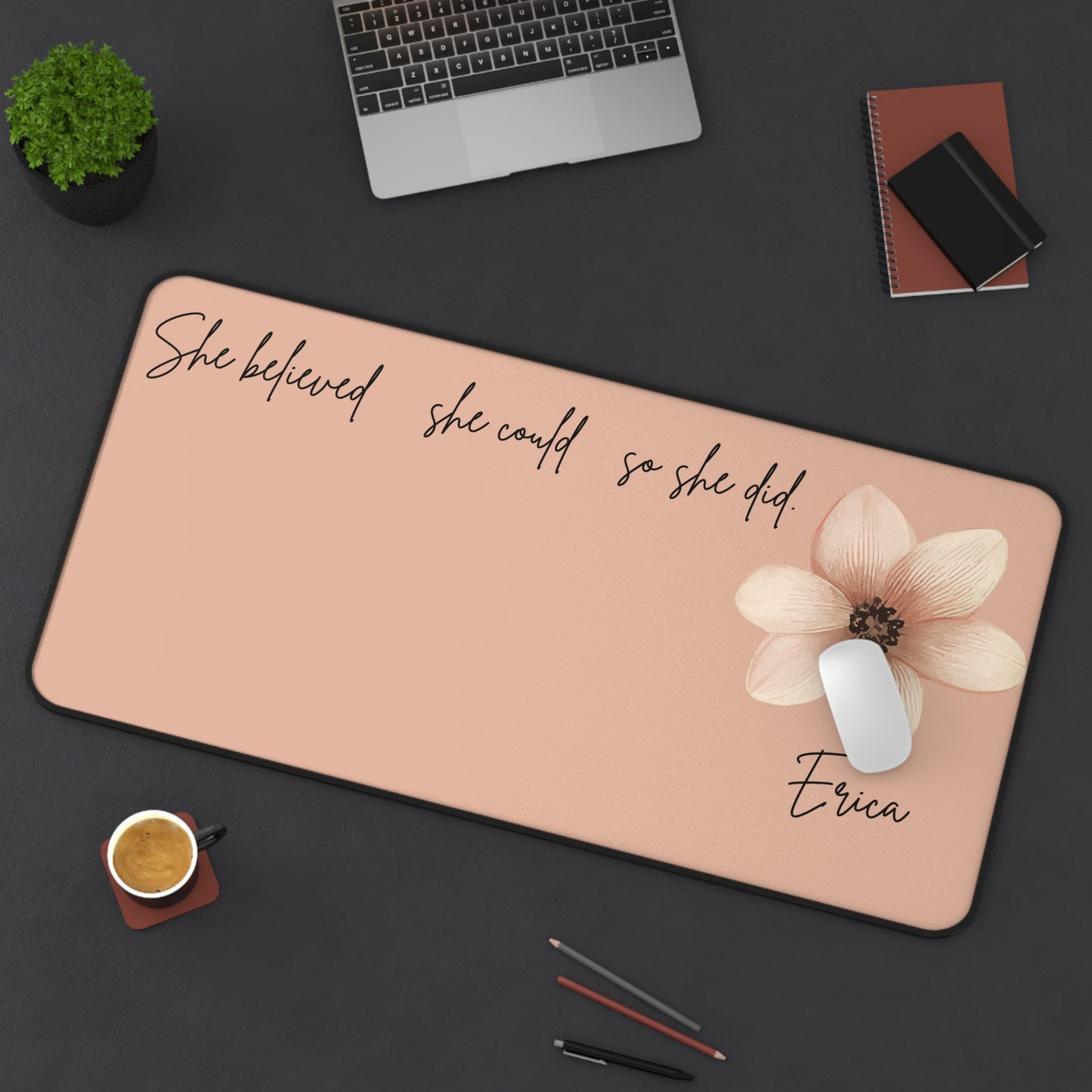 Peach Personalized Desk Pad, She Believed Desk Mat, Custom Inspirational Keyboard Pad, Entrepreneur Home Office Accessories Gifts for Women