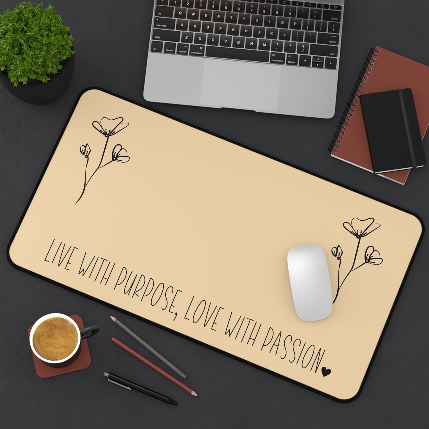 Yellow Live with Purpose Love with Passion Desk Pad Human Resources, Home Office Decor Gift for Co-Worker Inspirational Office Accessory